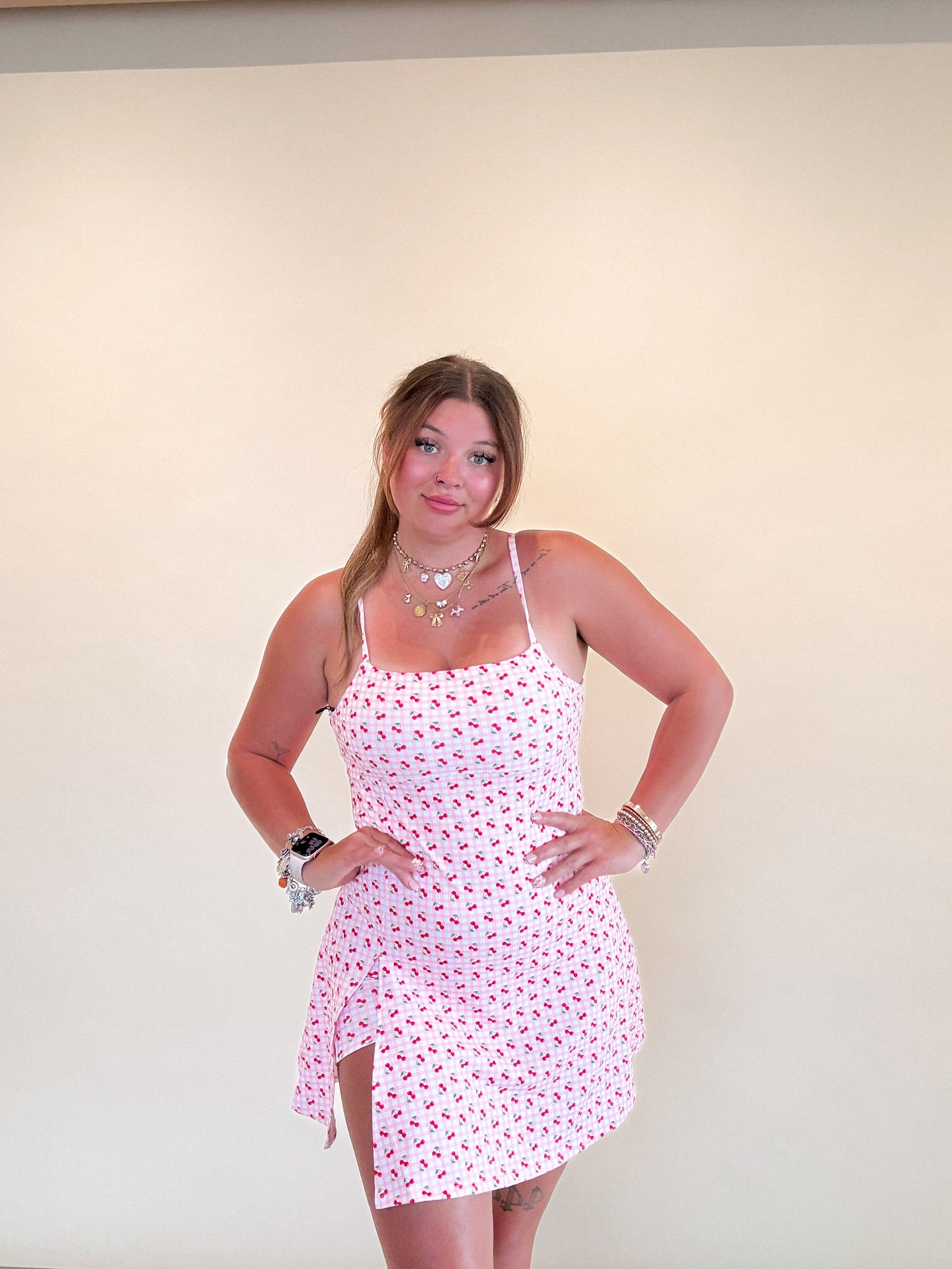Cherry Gingham A Line Mini Dress