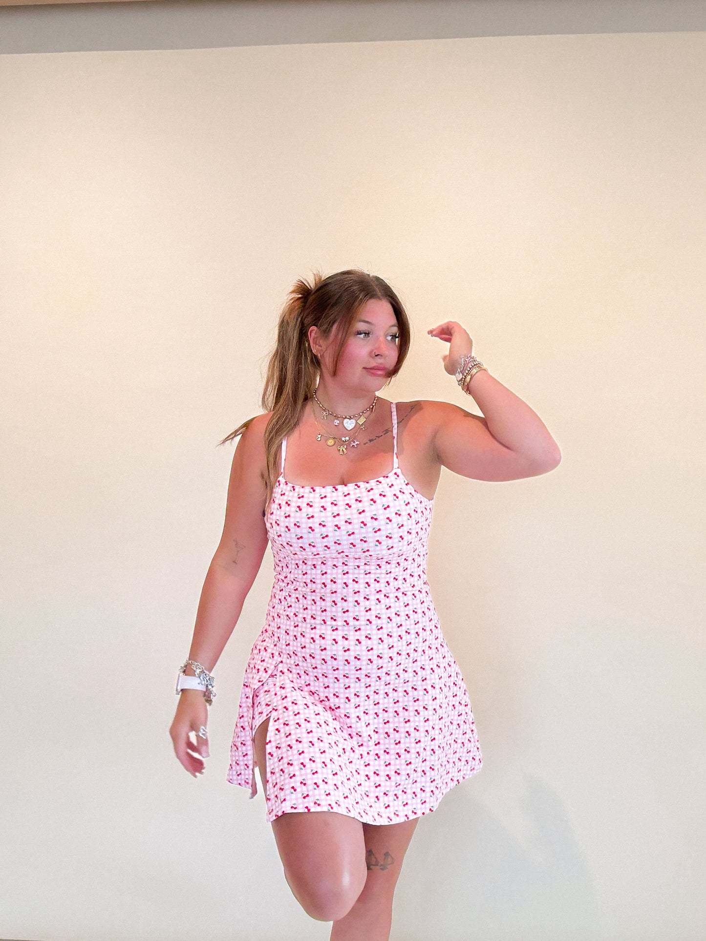 Cherry Gingham A Line Mini Dress