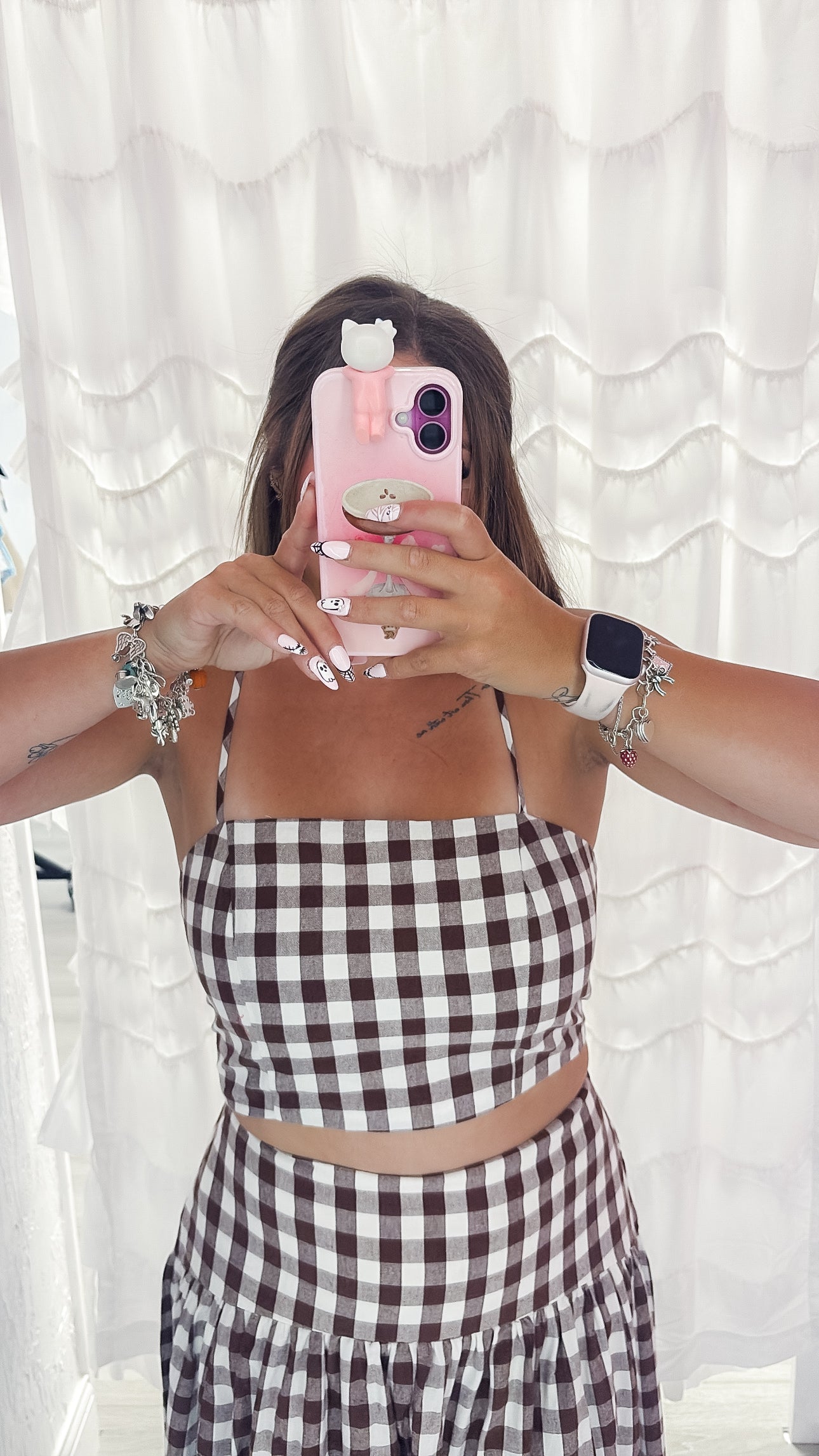 Brown Gingham Cropped Tank