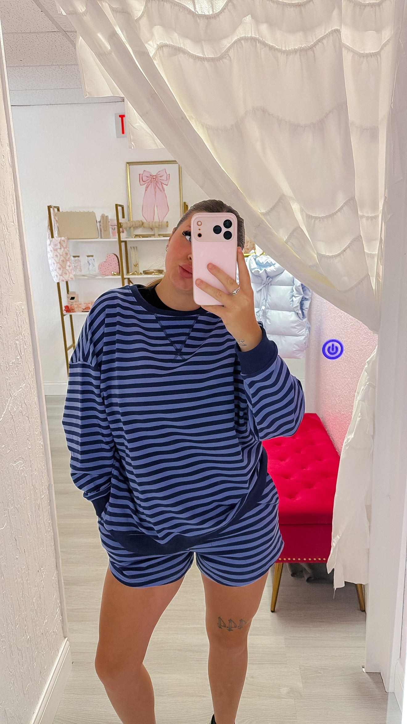 Oversized Stripe Sweatshirt Shorts Set