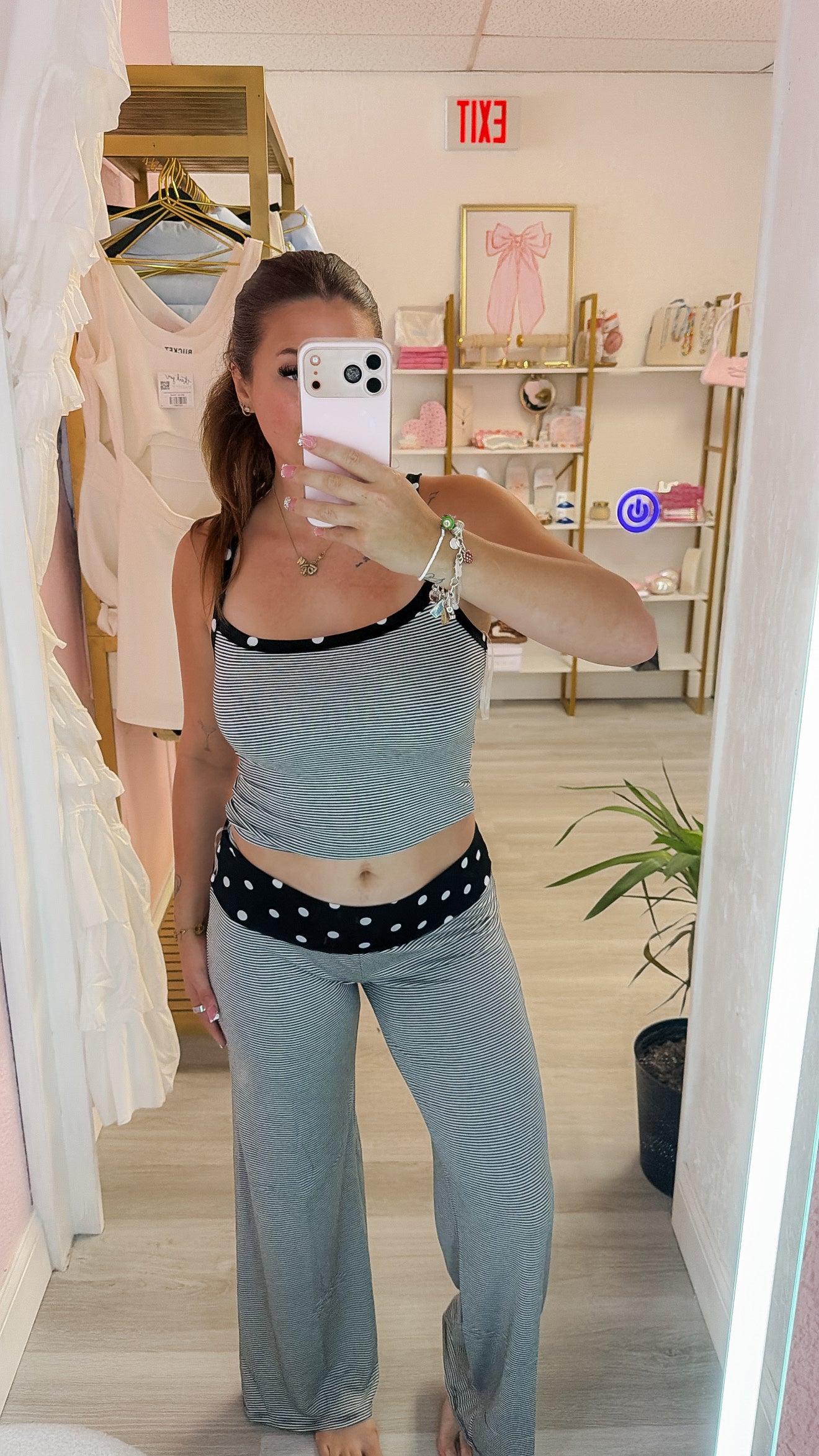 Contrast Polka Dot & Striped Tank with Fold Over Pant Set