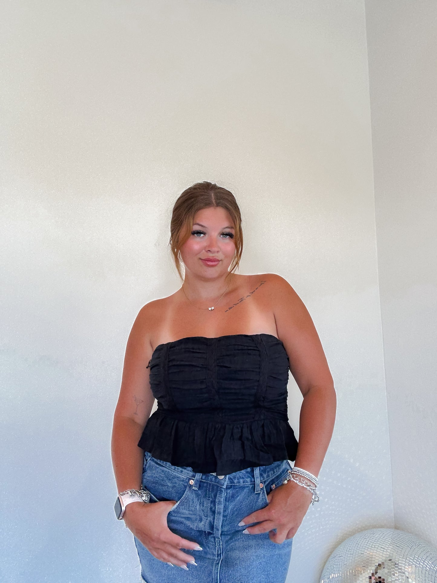 Ruffle Down Rouched Crop Top