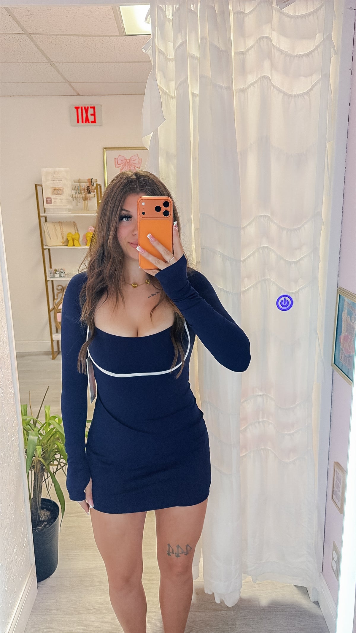 Dark Navy Long Sleeve Sweetheart Dress