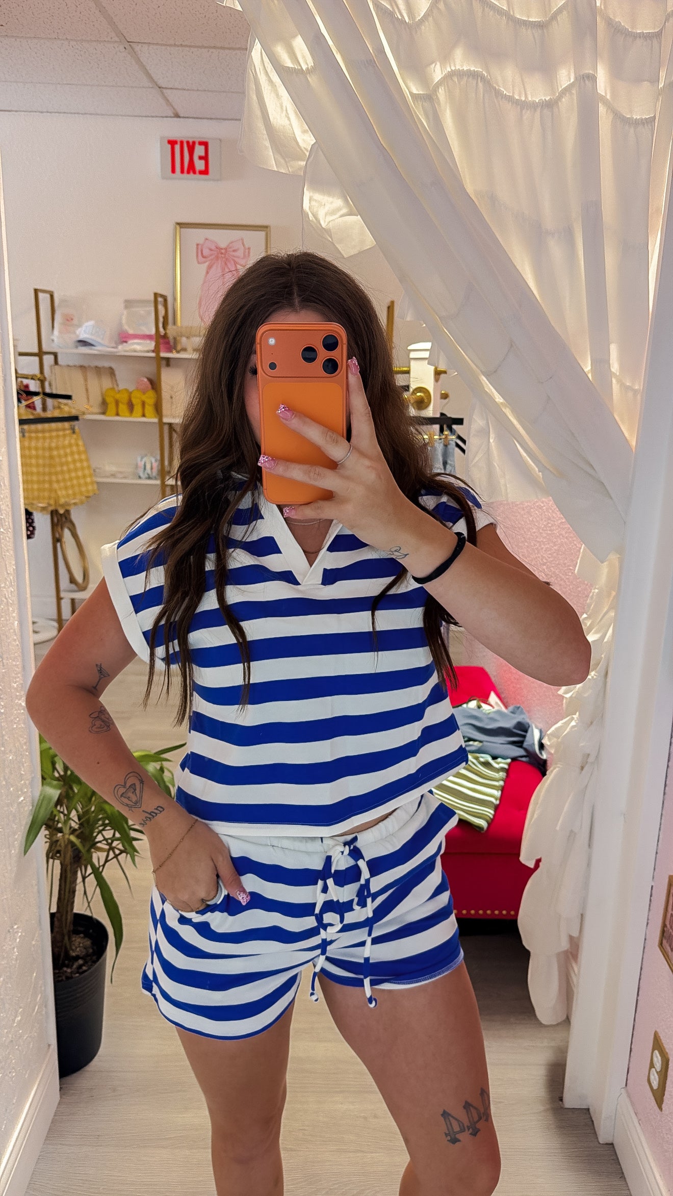 Blue Stripe Shorts Set