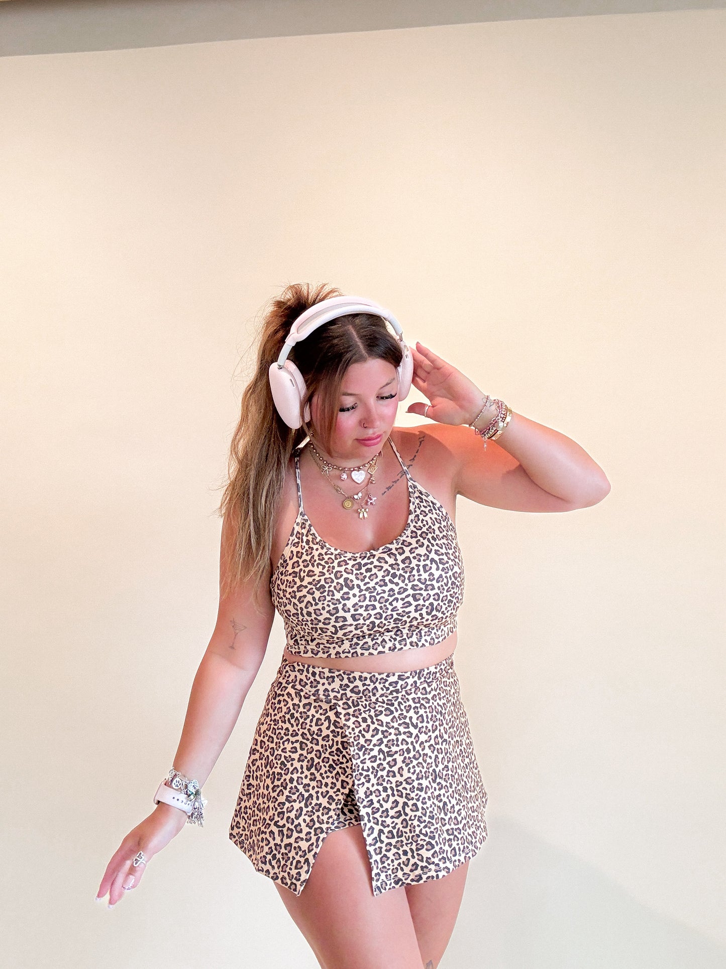 Leopard Side Slit A Line SKORT