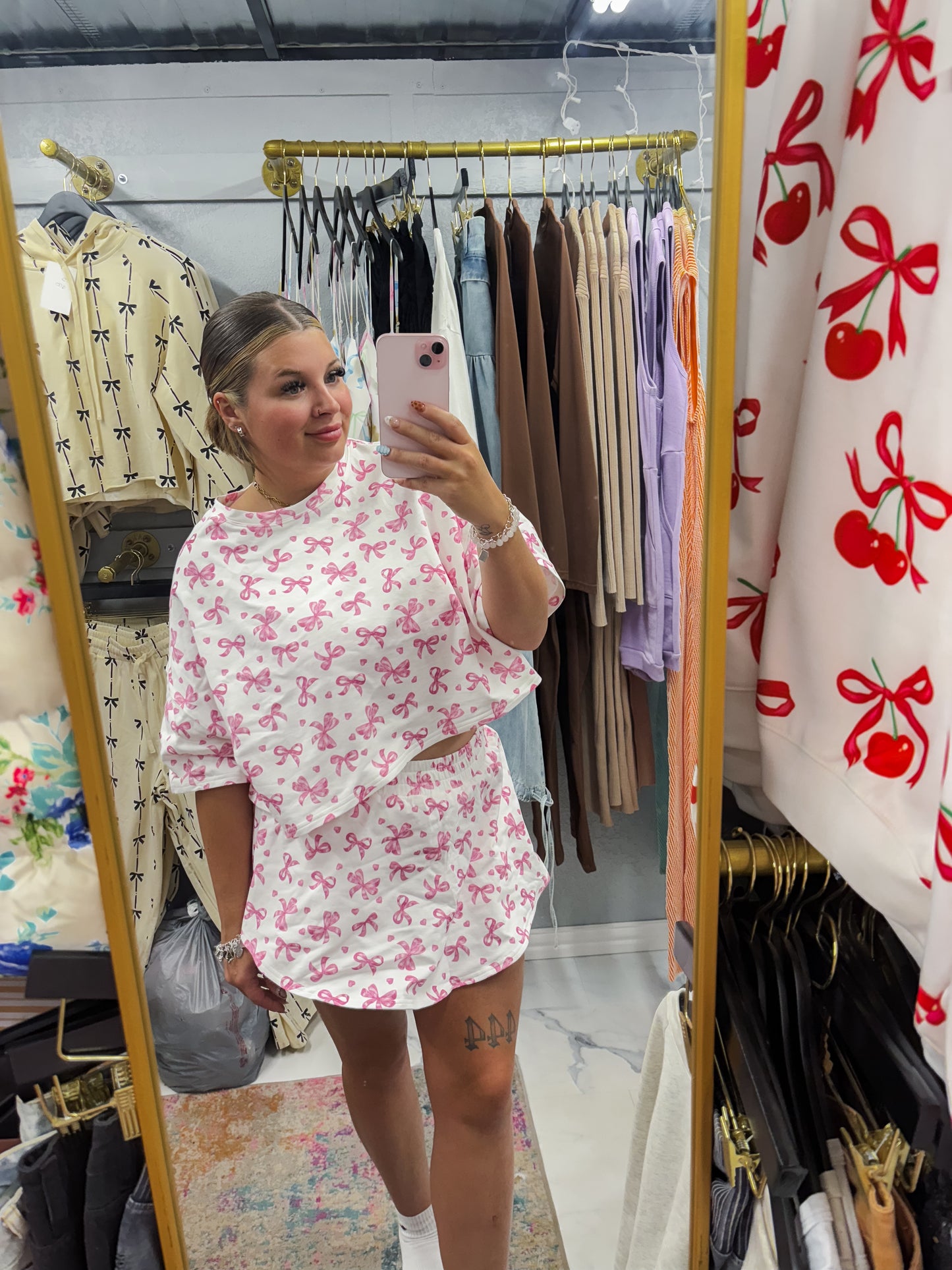 Girly Bow Printed Cropped Tee