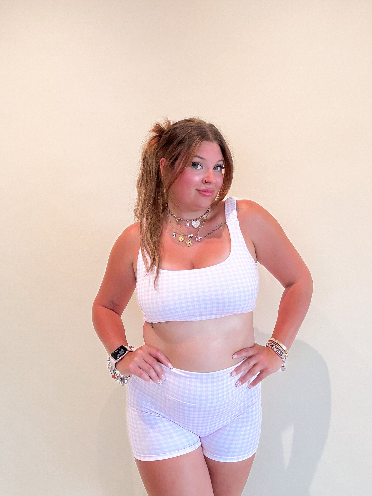 Pinky Gingham Seamless Mid Rise Spandex