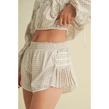 Beige Gingham Flowy Shorts