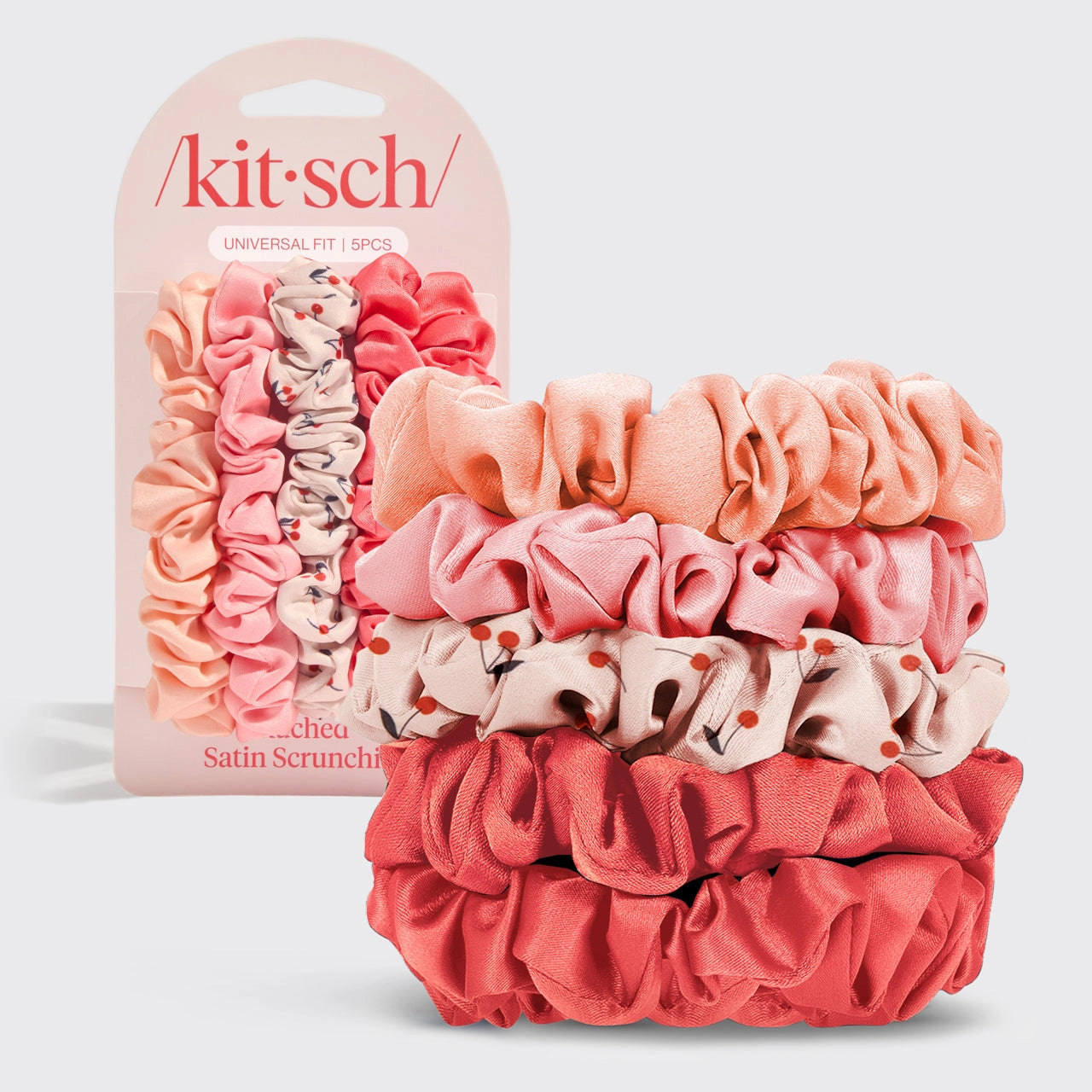 Cherry Blossom Ruched Satin Scrunchies 5 Piece Set