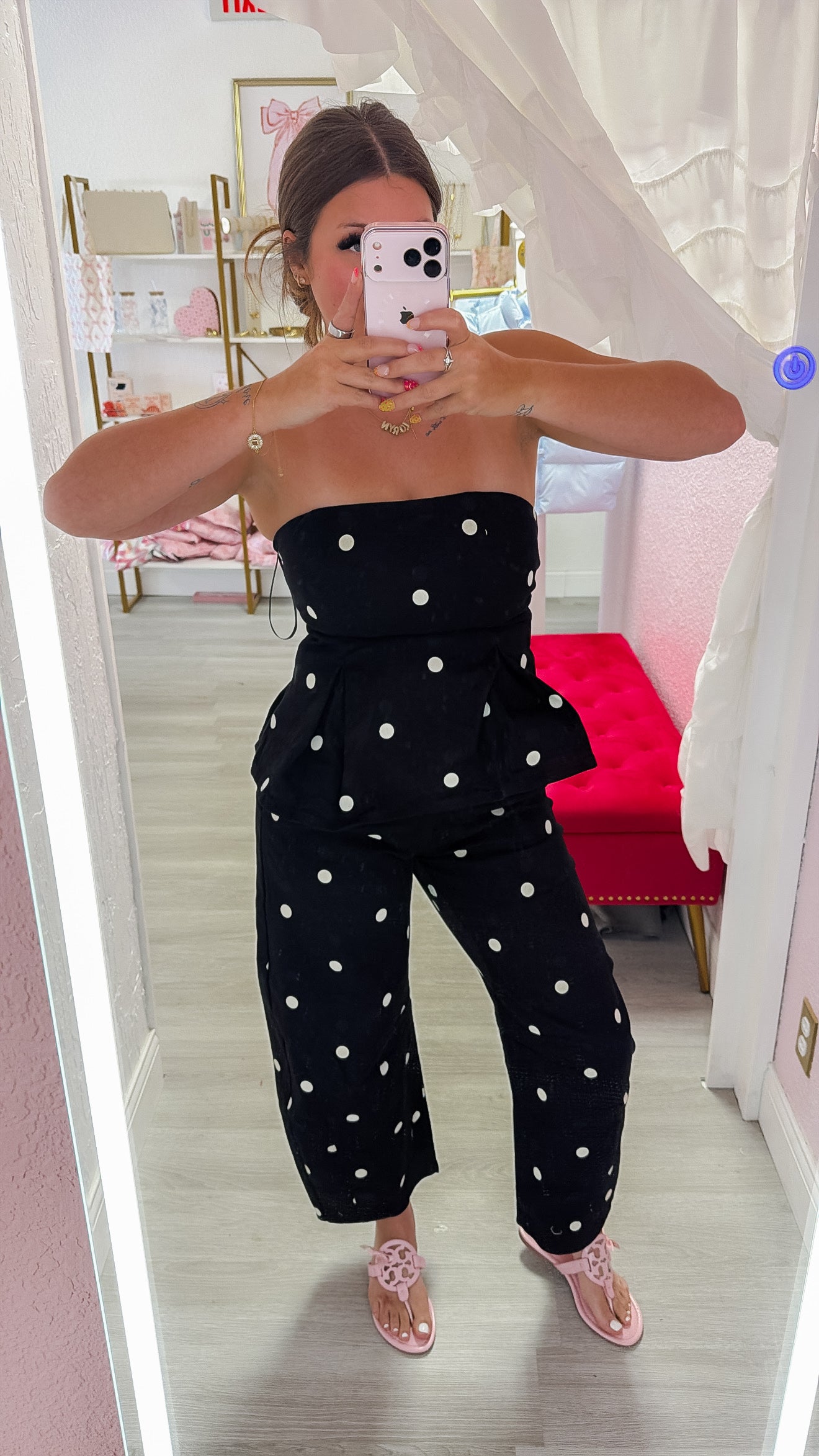 Polka Dot Barrel Jeans - Black