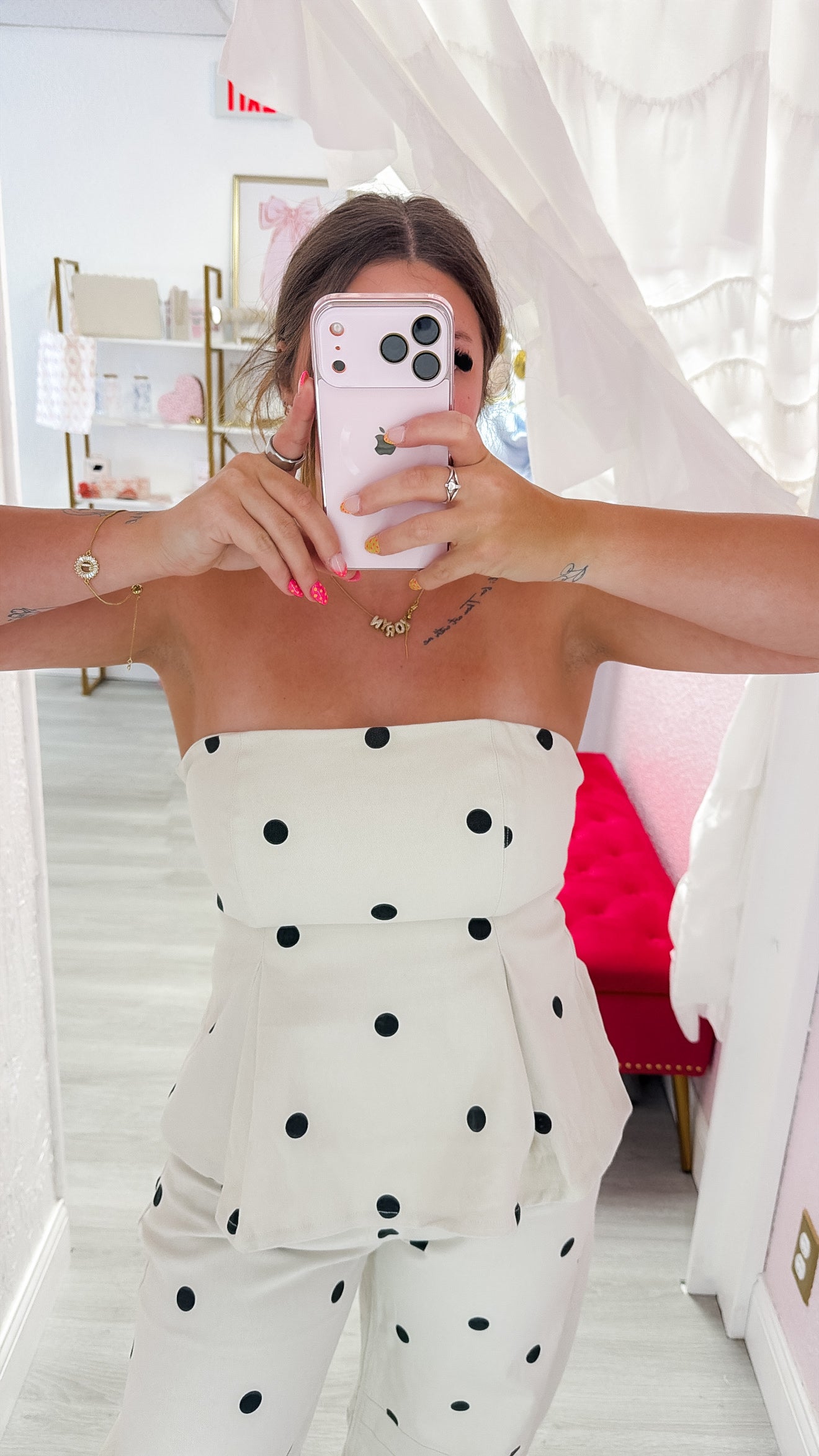 Polkadot Strapless Peplum Top - White