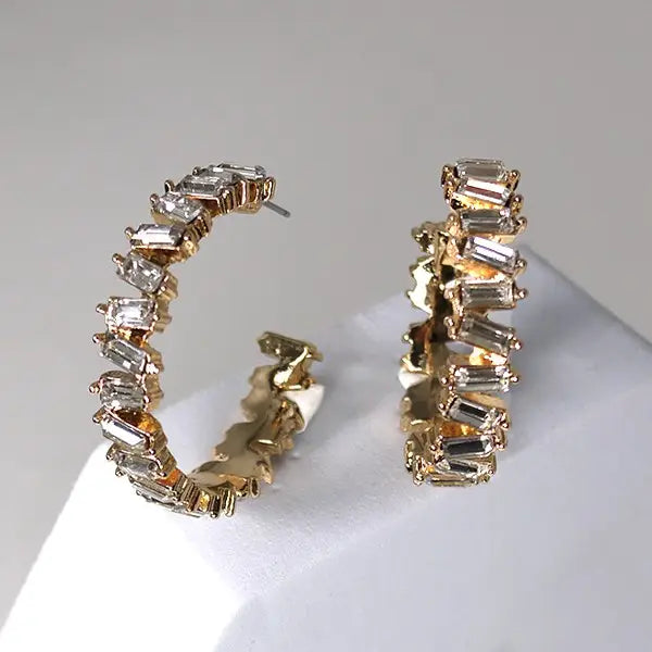 Baguette Rhinestone Hoop Earrings