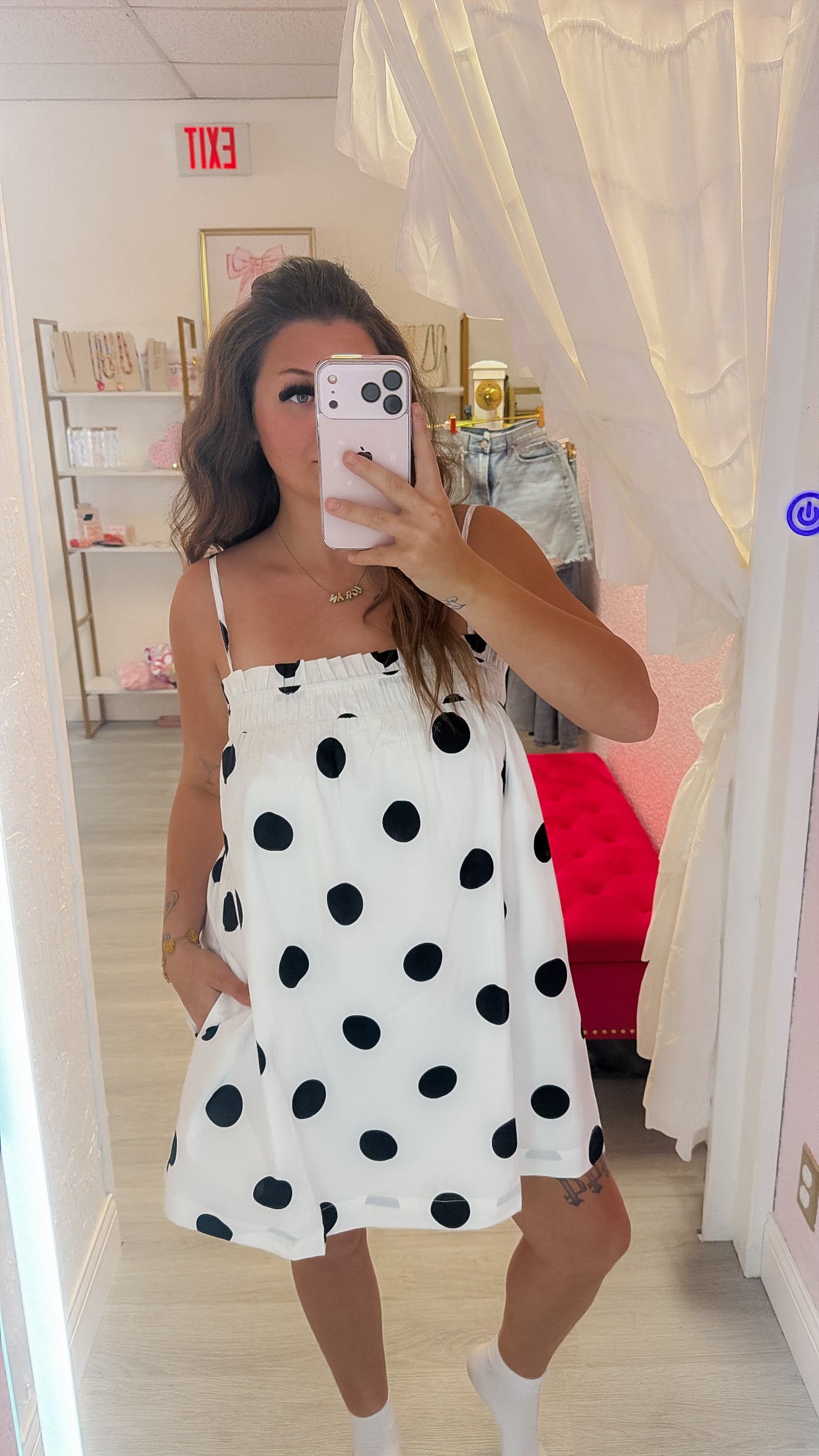 Polkadots Mini Dress With Elasticised Neckline