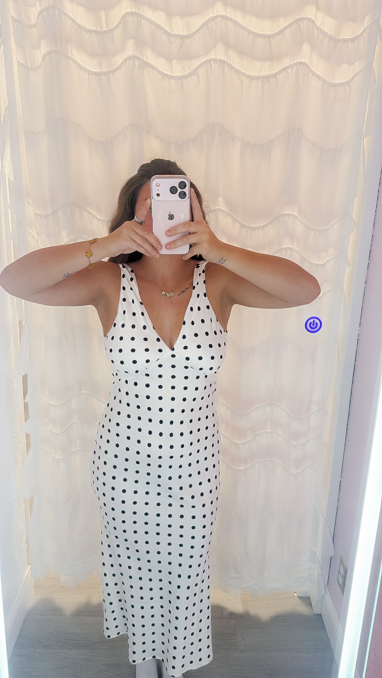 Polka Dot Sleeveless Maxi Dress - White