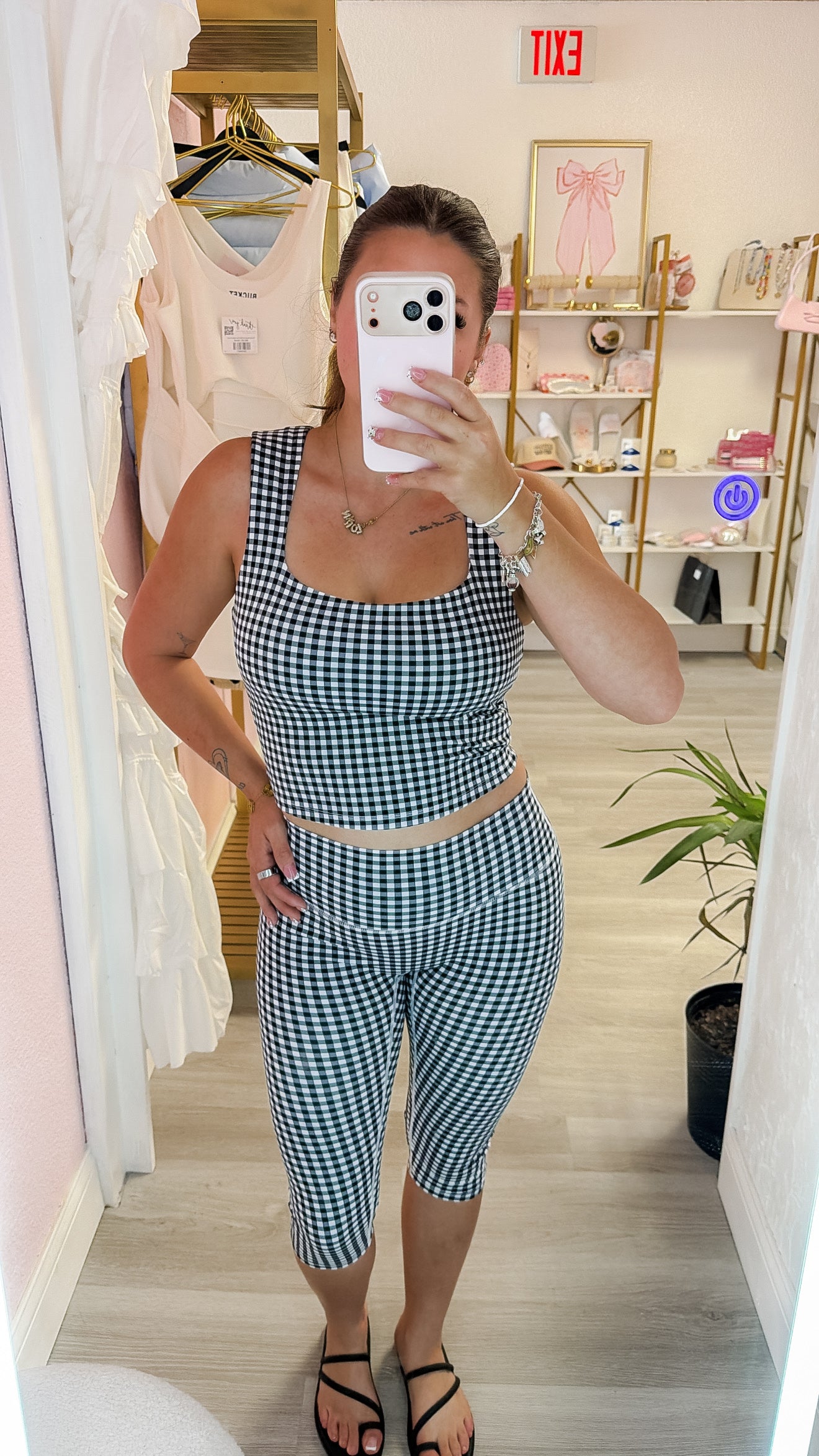 Gingham Print Capri Leggings