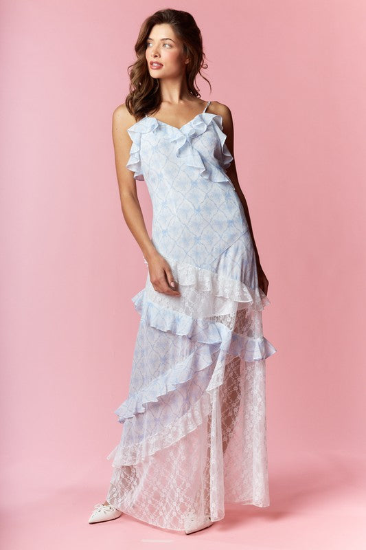Lace Maxi Dress - Blue