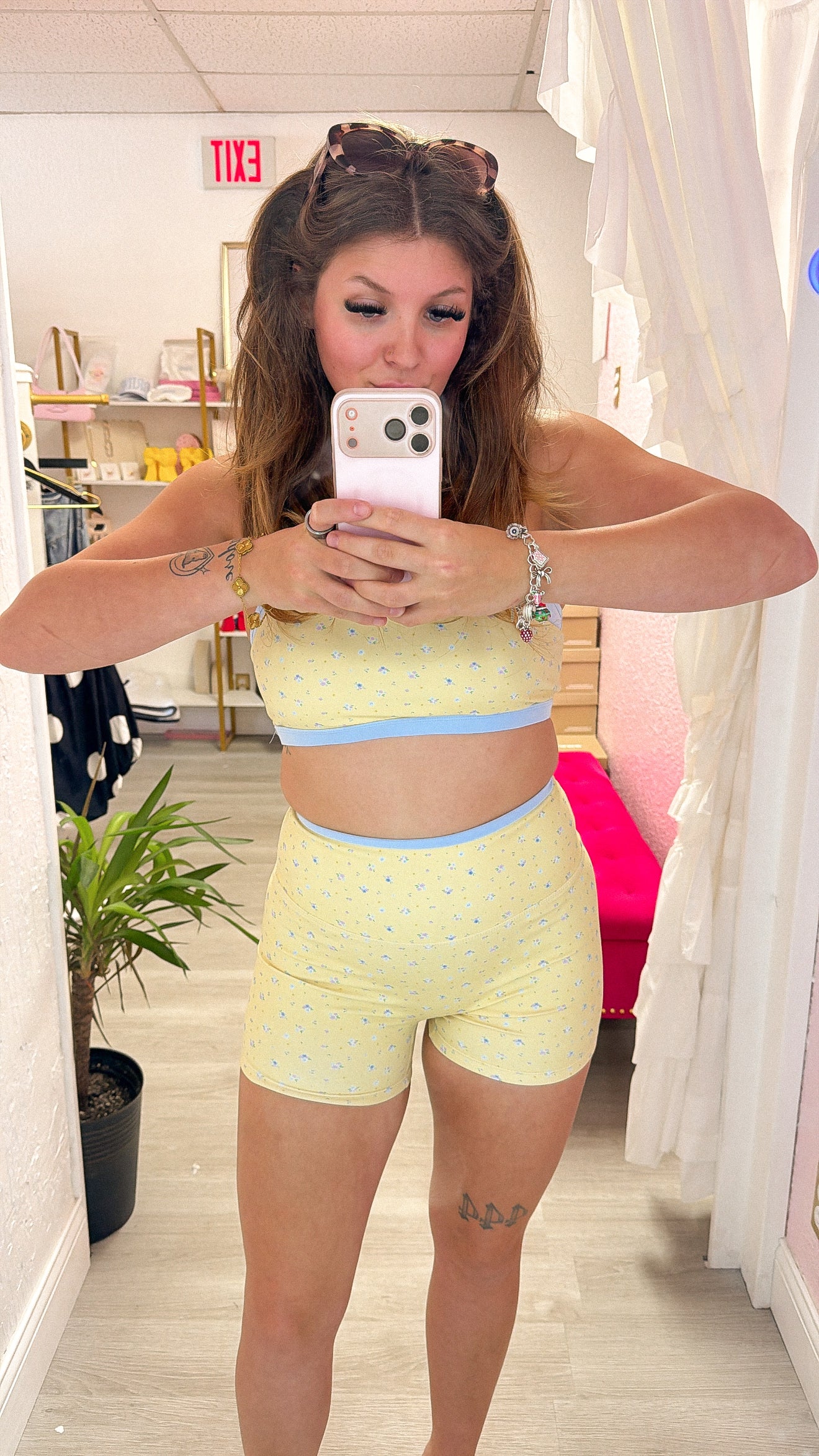 Ditsy Print Contrast Binding Biker Shorts