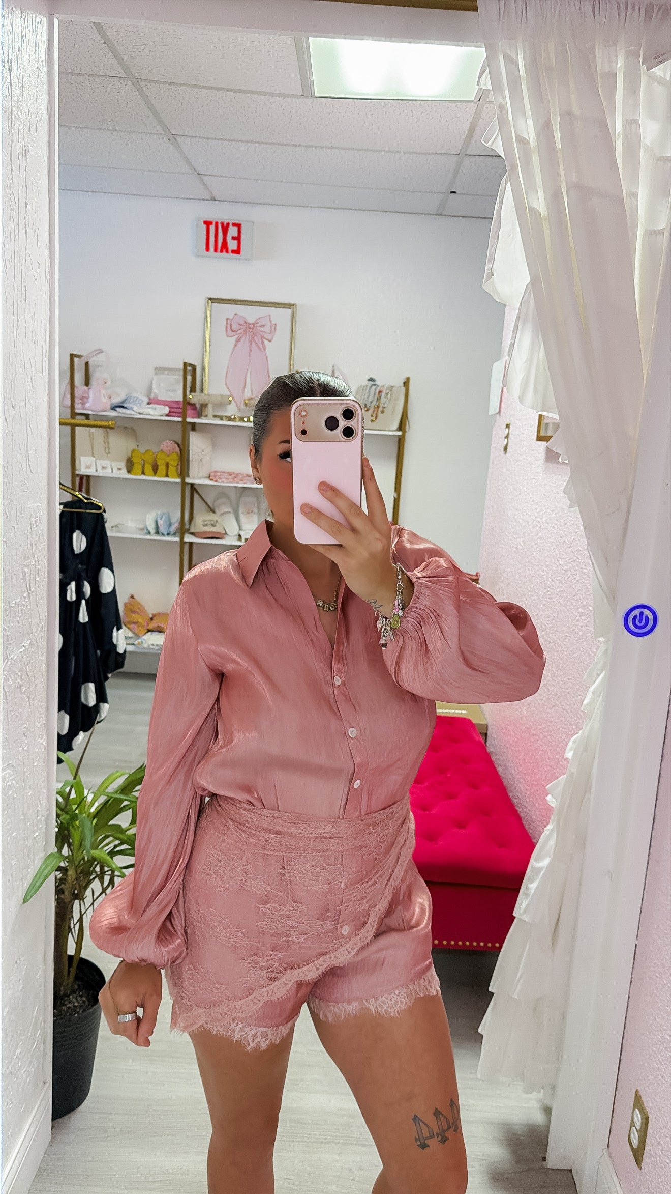 Silky Satin Shirt, Lace Shorts, and Scarf Set