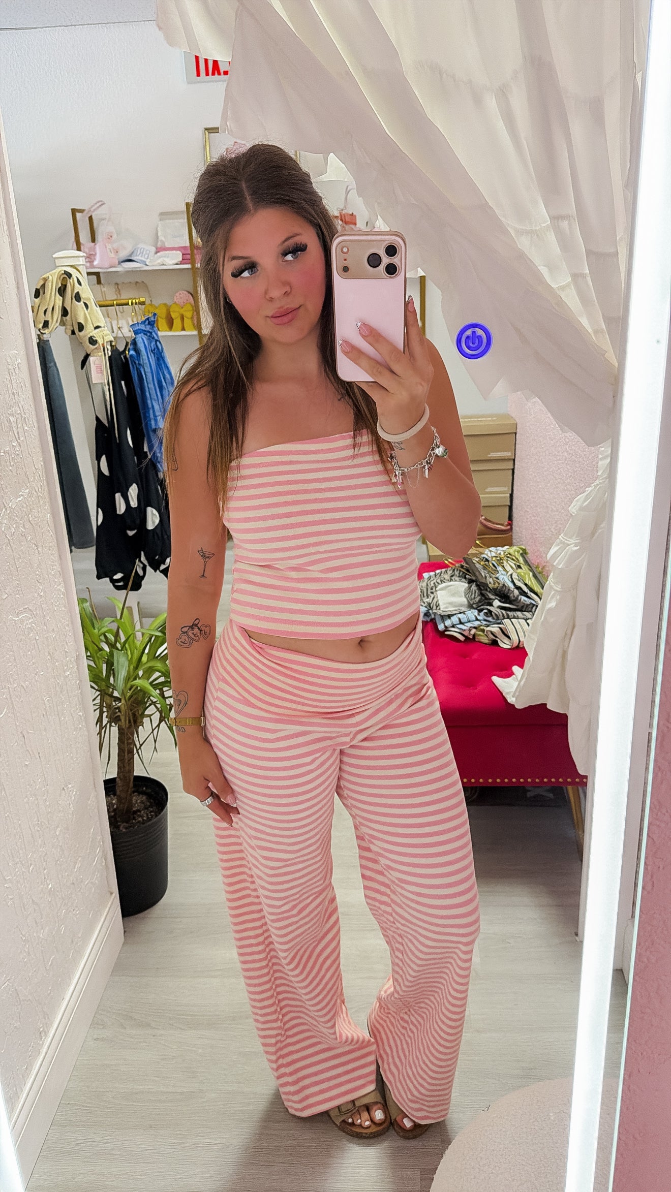 Pink Stripped Tune Top W/ Foldover Leggings
