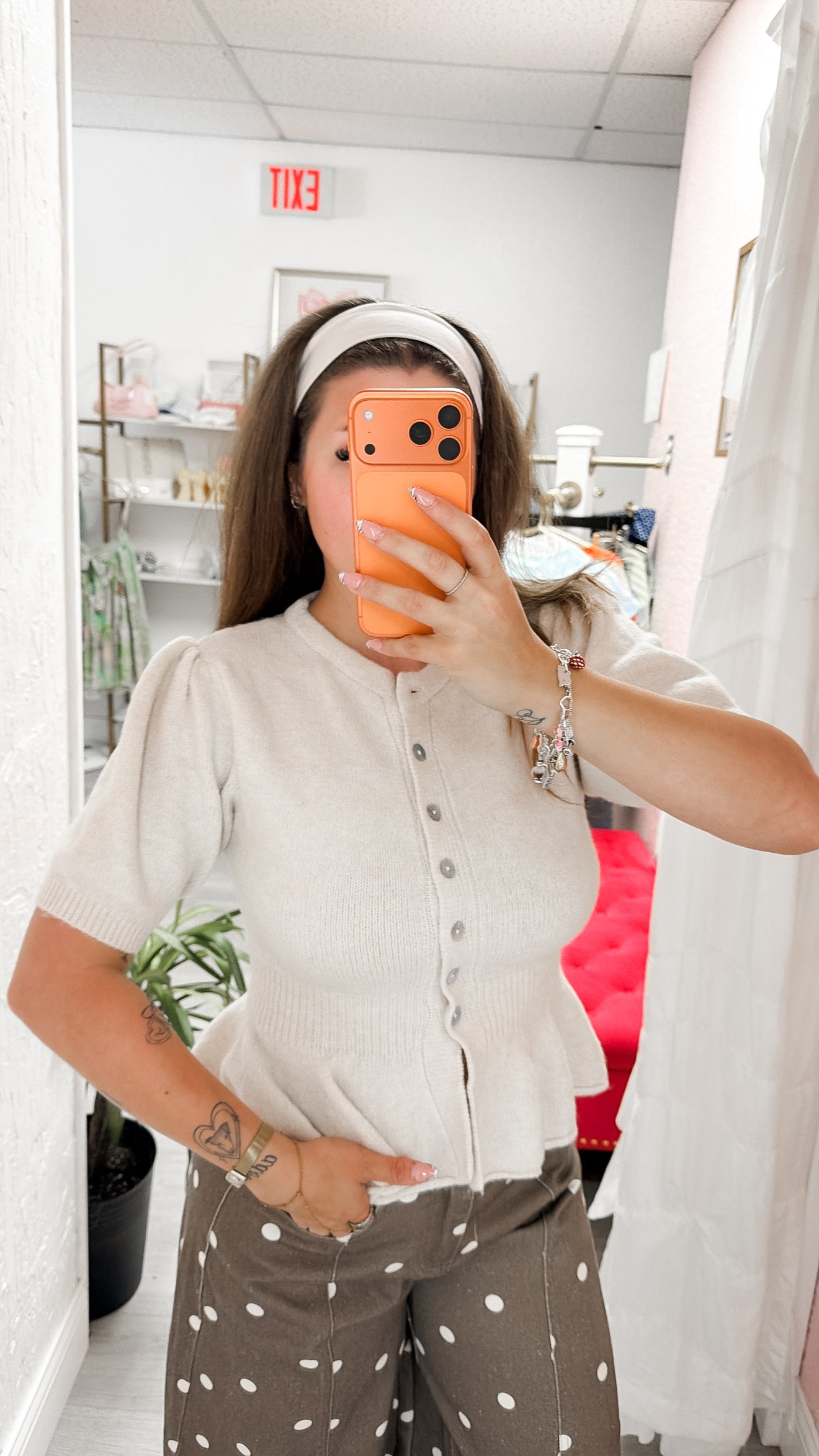 Oatmeal Peplum Cardigan Top