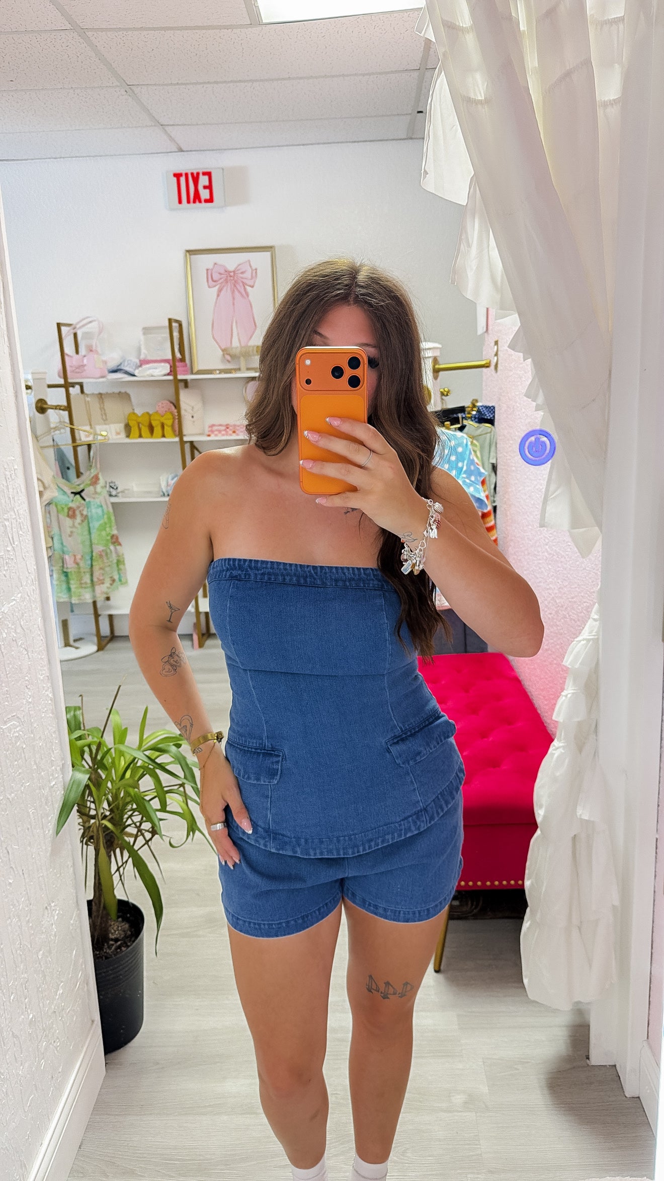 Strapless Denim Romper