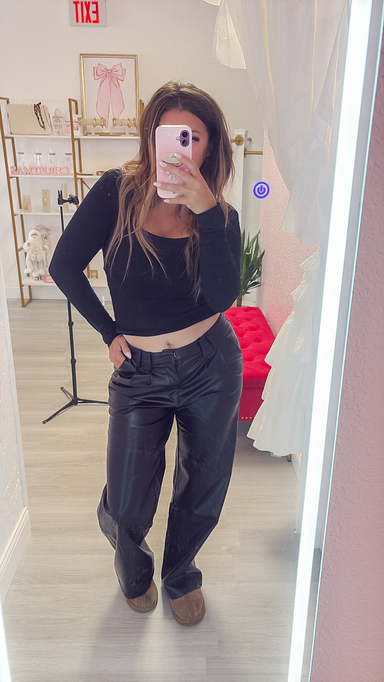 Faux Leather Wide Leg Pants