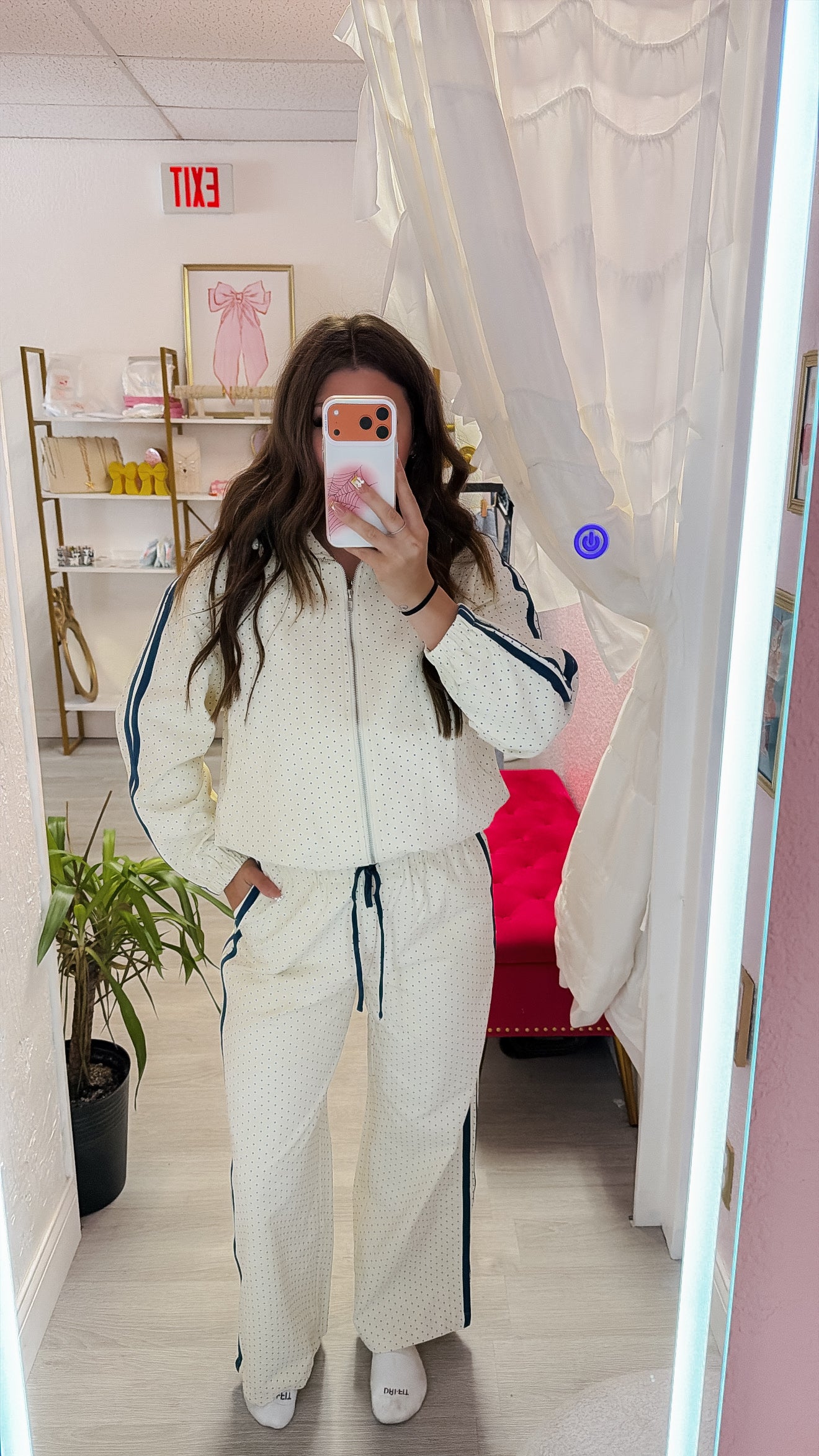Retro Polka Dot Track Pants - Navy/Ivory