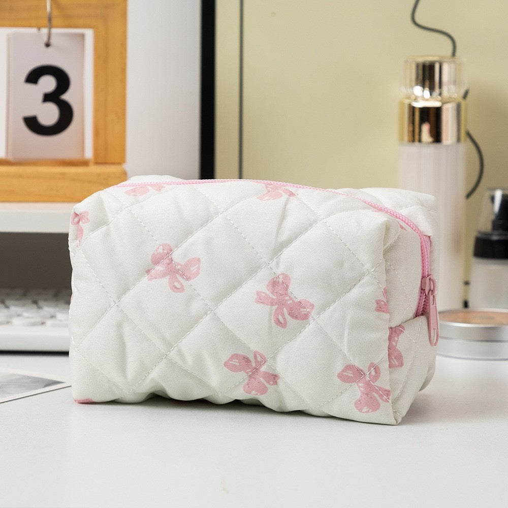 Quilted Bow Makeup Bag