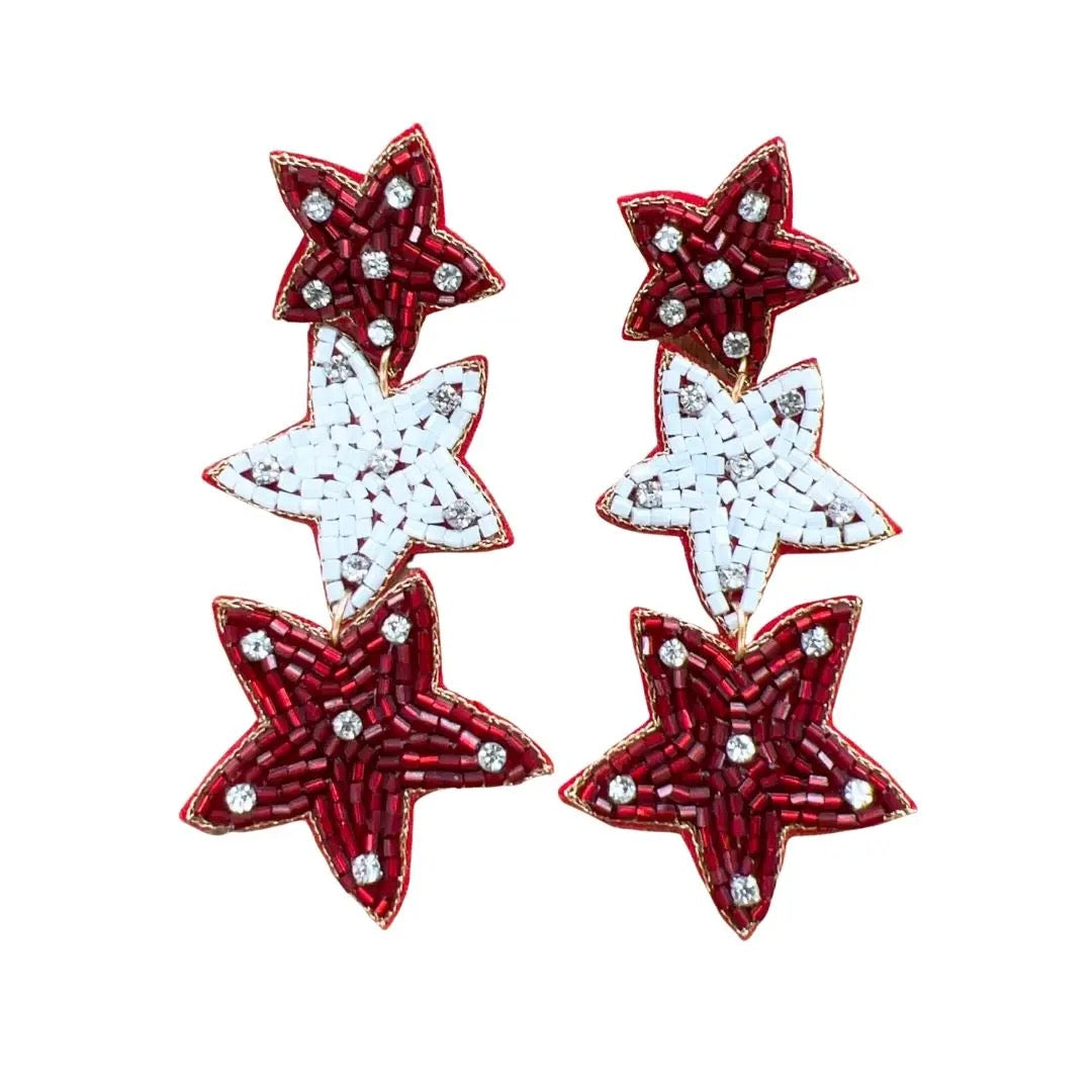 Maroon Beaded Star Earrings