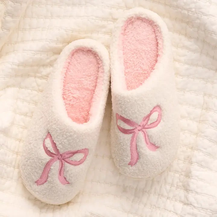 Fuzzy Bow Slippers size M/L