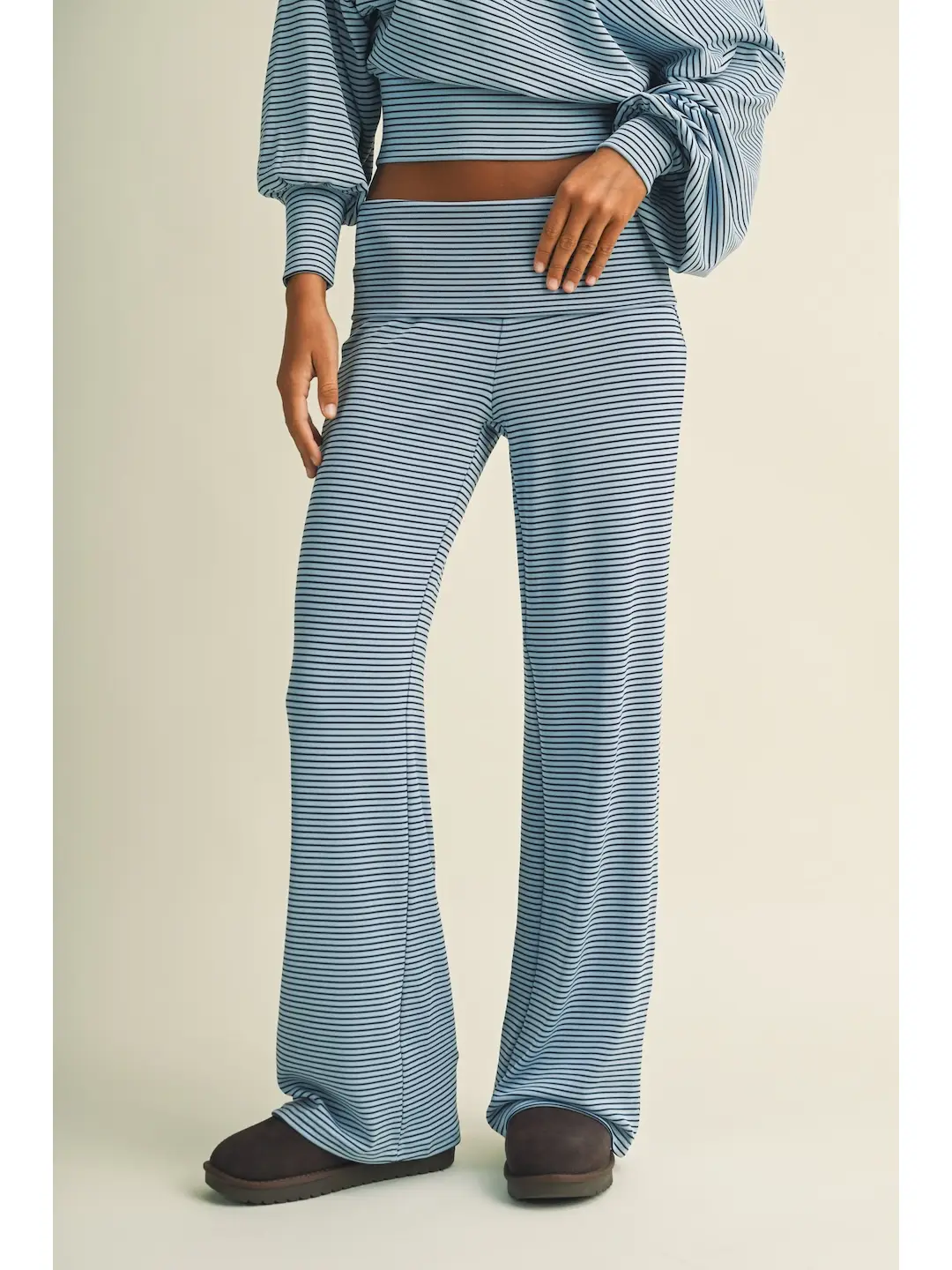 Blue/Navy Striped Relaxed Foldover Pants