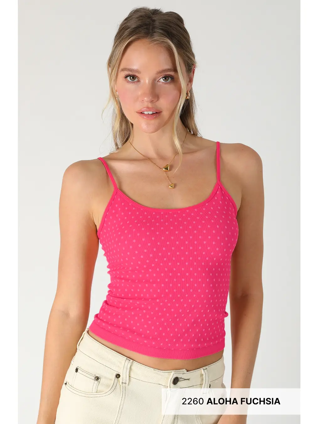 Aloha Fuchsia Polka Dot Strap Cami Top