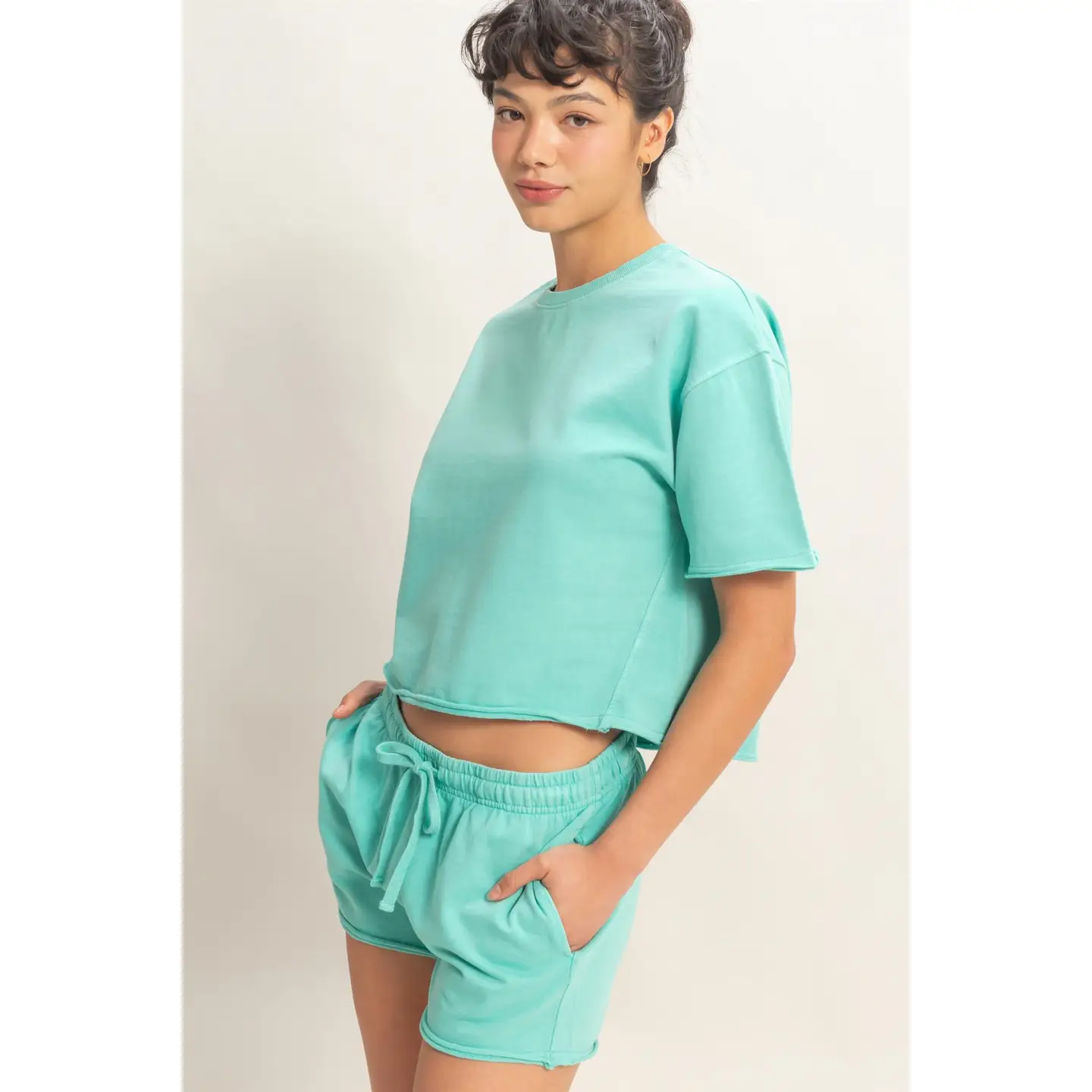 Short Sleeve Crew Neck Top and Shorts Set