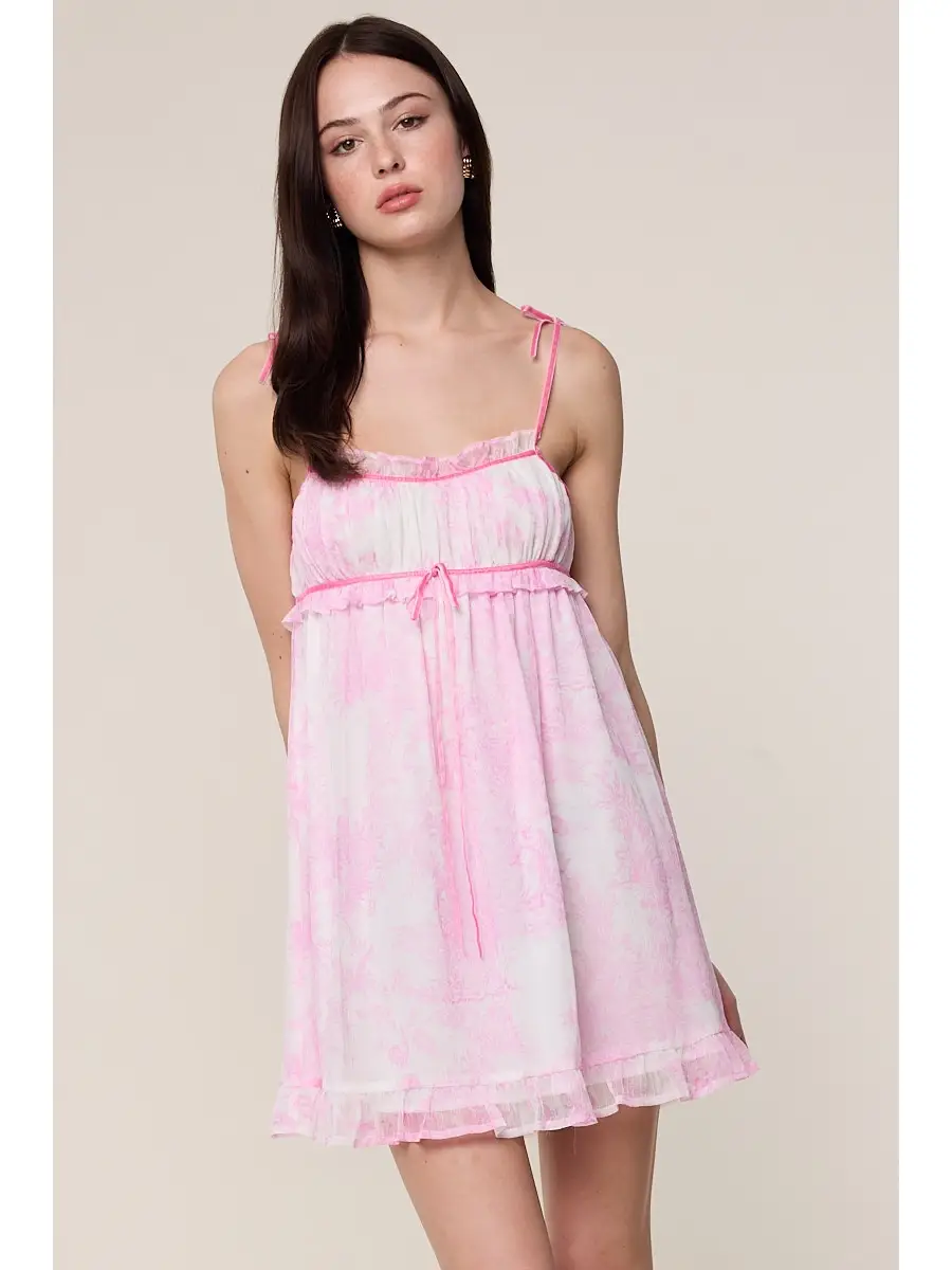 Pale Orchard Chiffon Tie Strap Swing Mini Dress