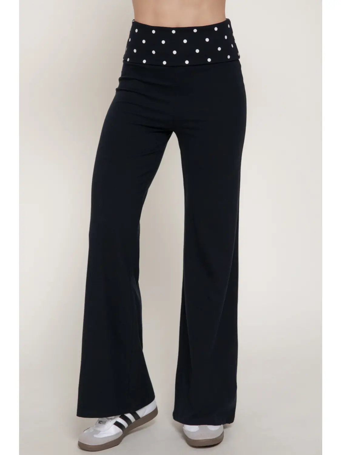 Black Polka Dot Printed Waist Band Yoga Pants