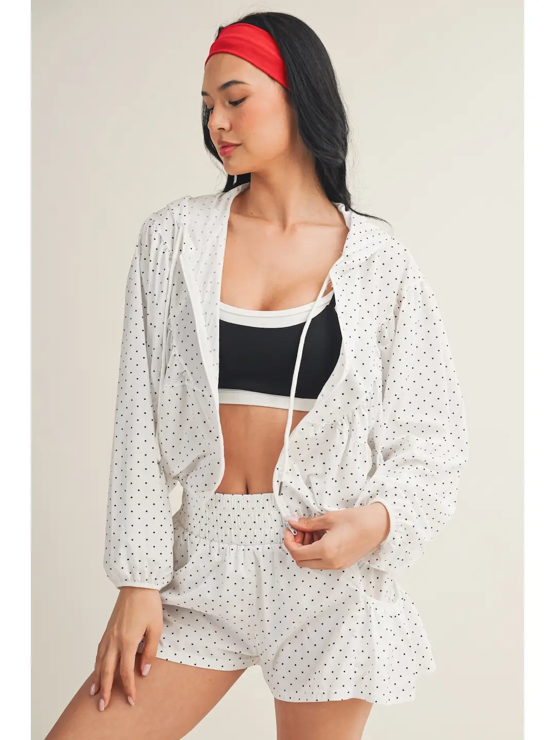 Polka Dot Windbreaker Jacket and Shorts Set