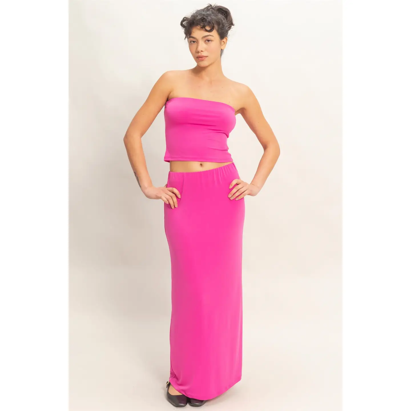 Fuchsia Tube Top and Maxi Skirt Set