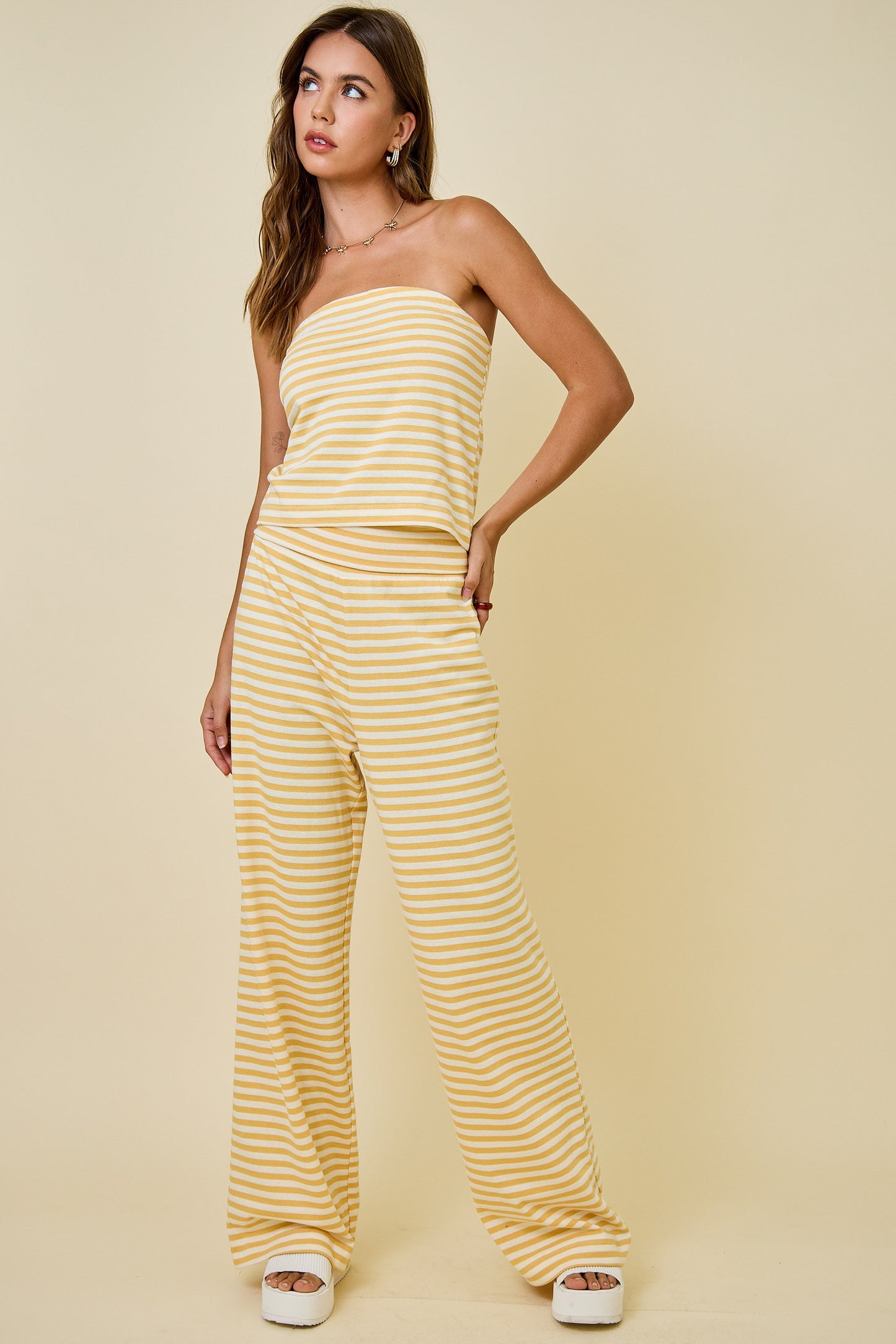 Lemon Bandeau Top + Wide Leg Pants Set