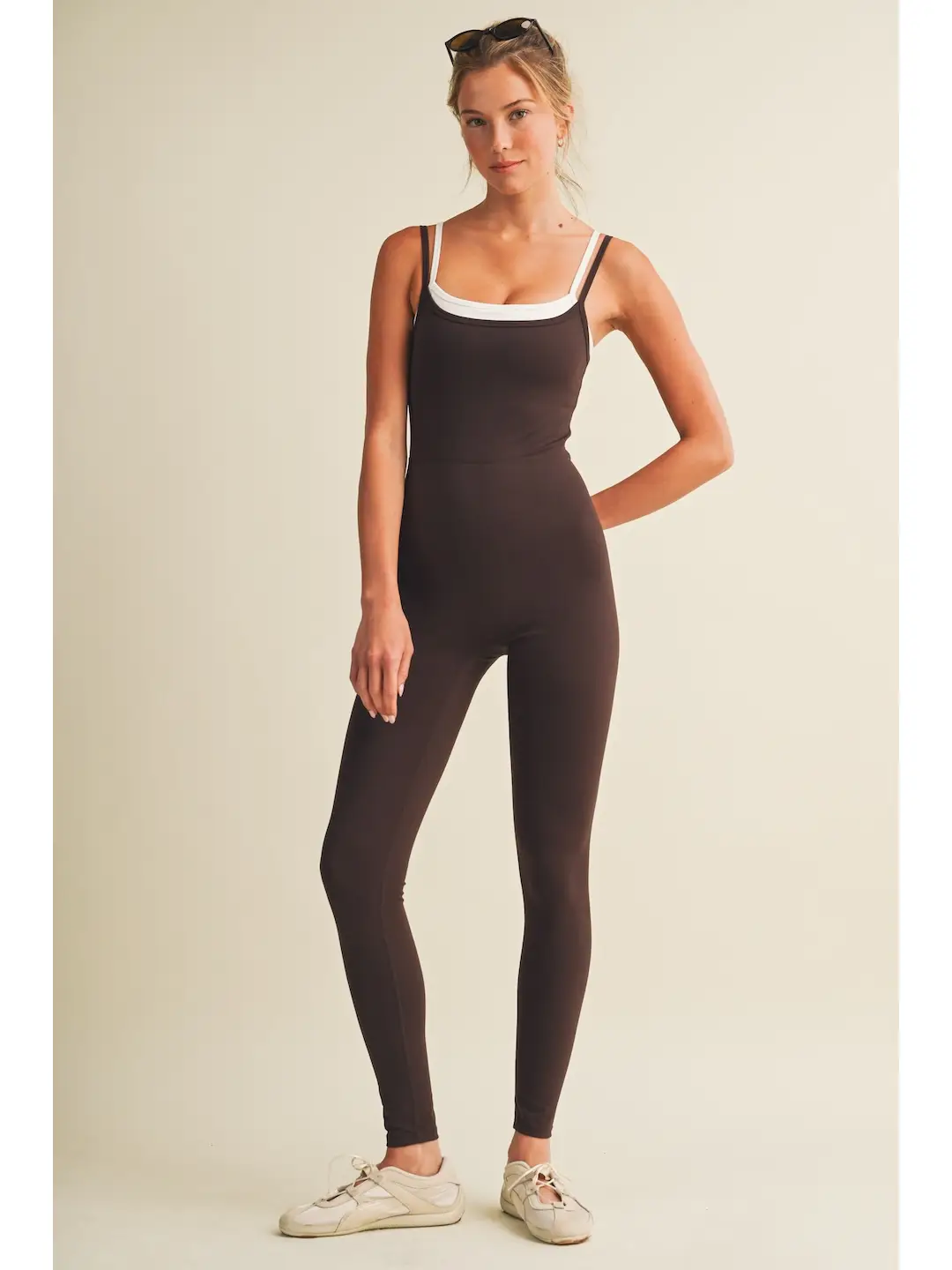 Dark Chocolate Double Layered Fitted Leg Jumpsuit