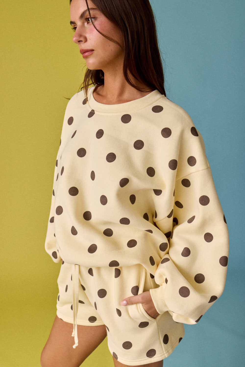 Yellow and Brown Polka Dot Fleece Set