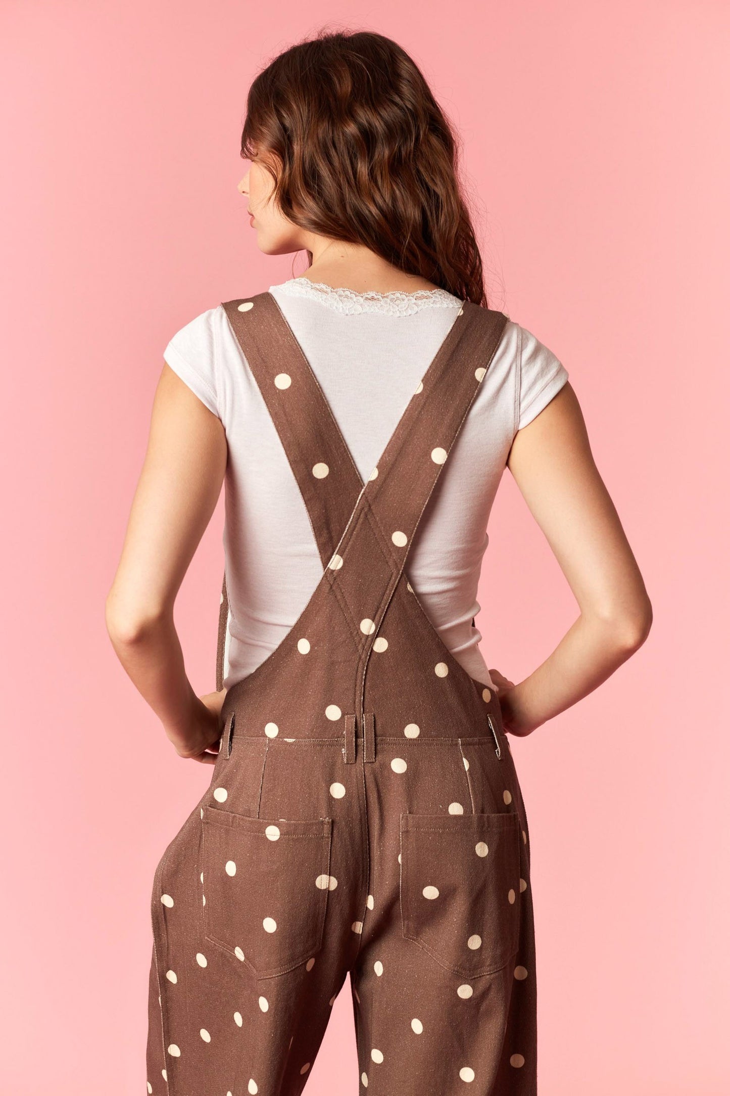 Brown Polka Dot Printed Twill Overall