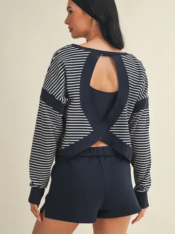 Navy Cut Out Back Long Sleeve