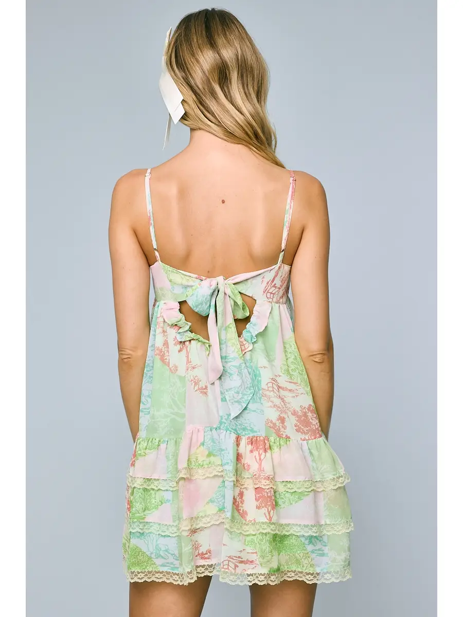 Sundry Park Print Open Back Tie Swing Mini Dress
