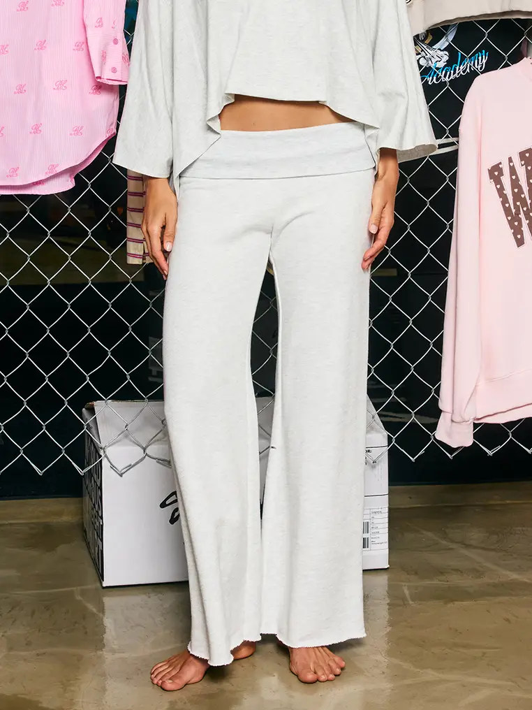Ashley Raw-Hem Foldover Waistband Wide-Leg Lounge Pants
