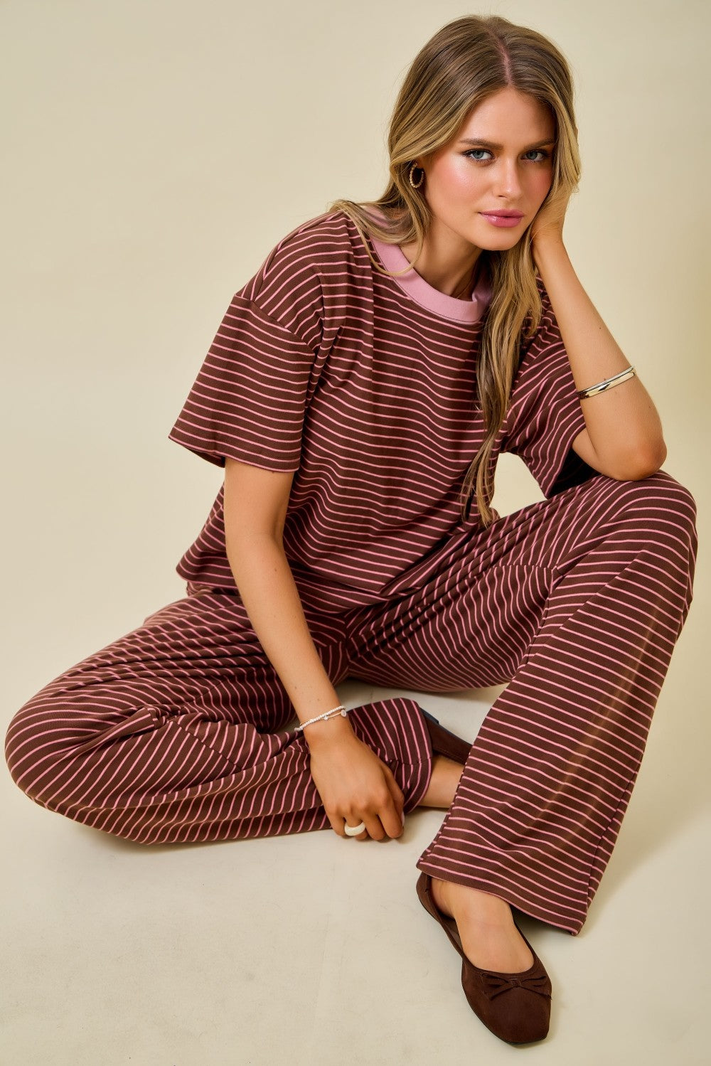 Pink Boxy Striped Pants Set