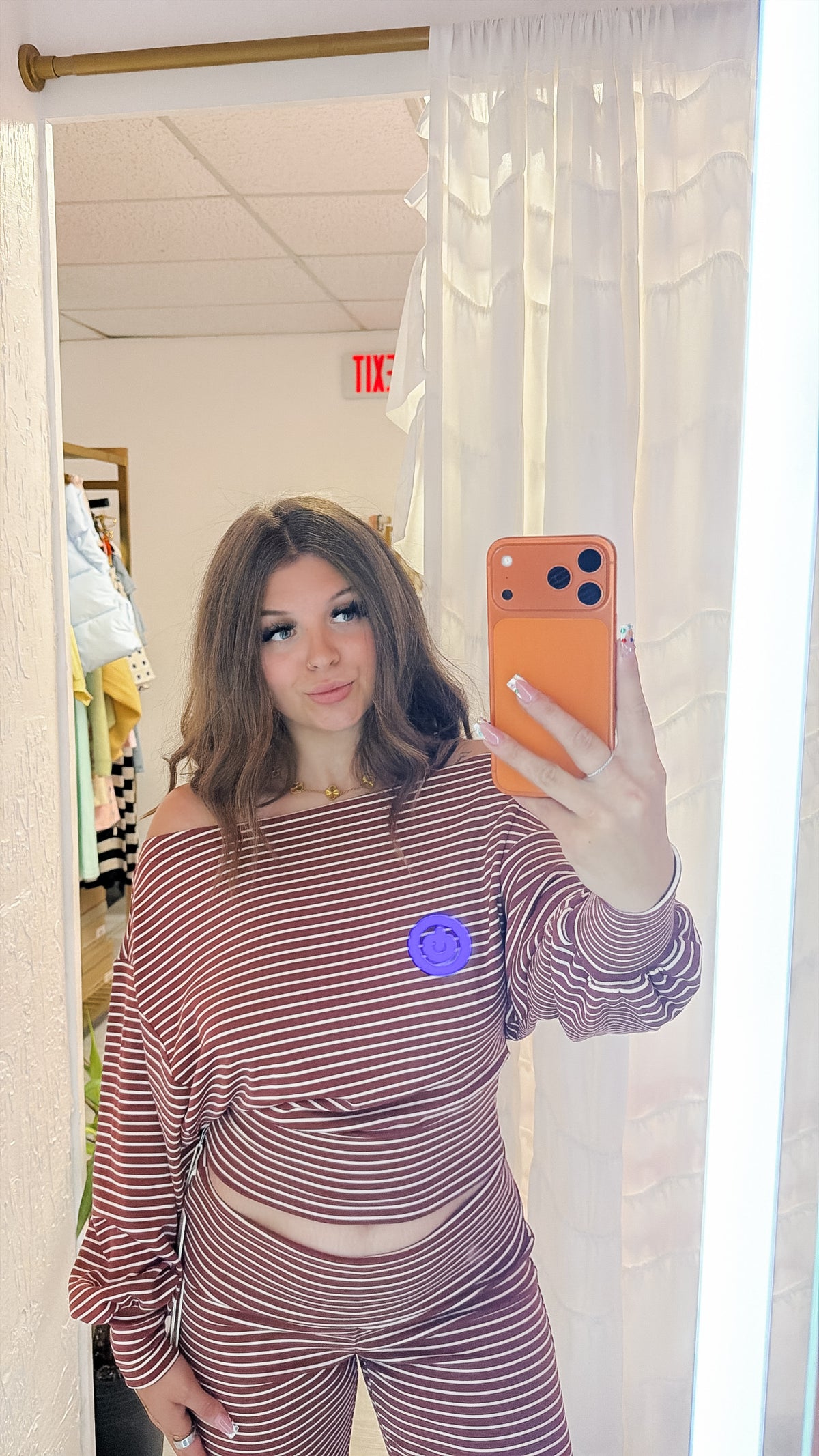 Red Striped Off The Shoulder Slouchy Top