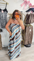 Diane Striped Strapless Maxi Dress with Scarf