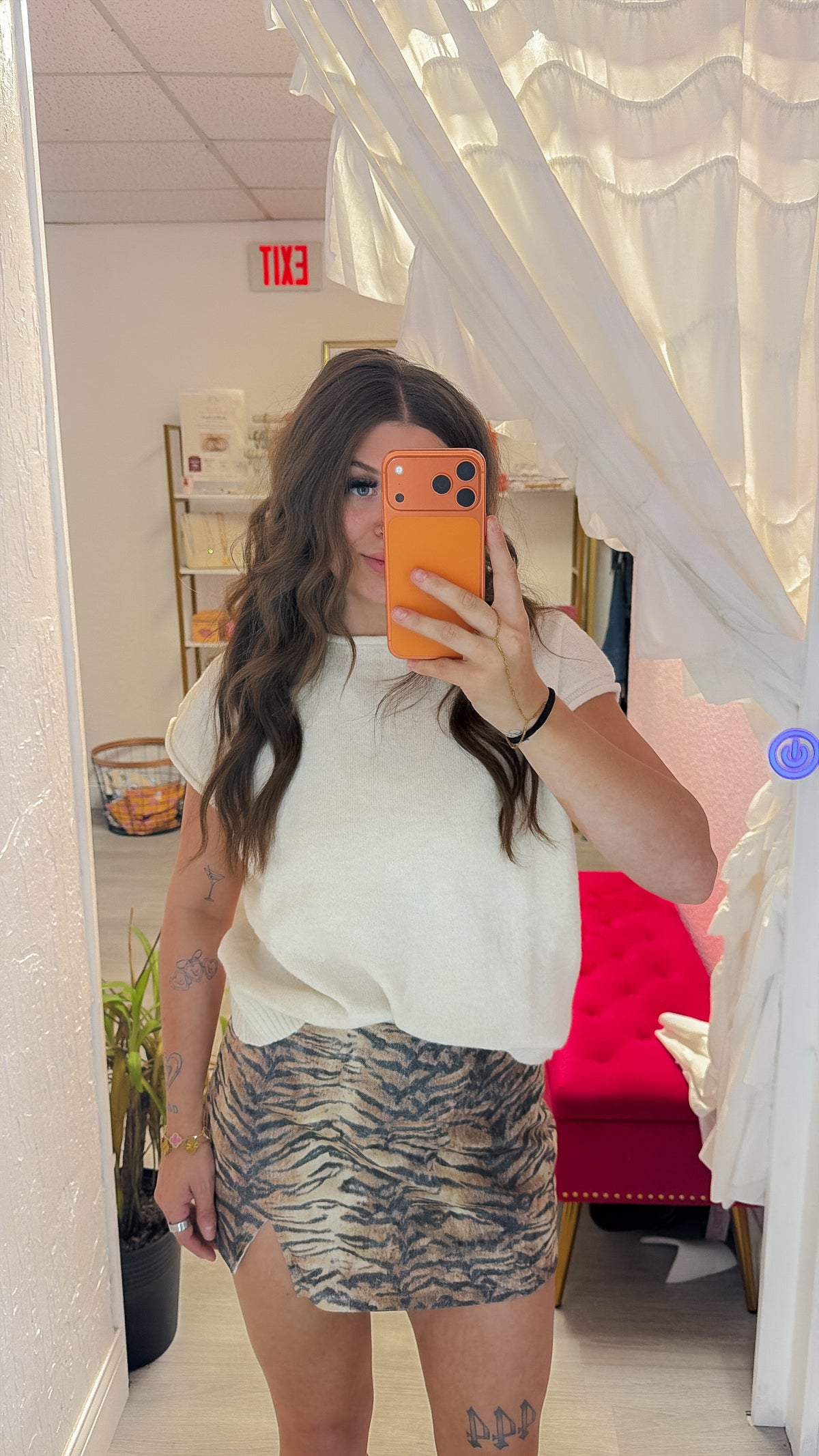 Tiger Print High Waisted Mini Denim Skort
