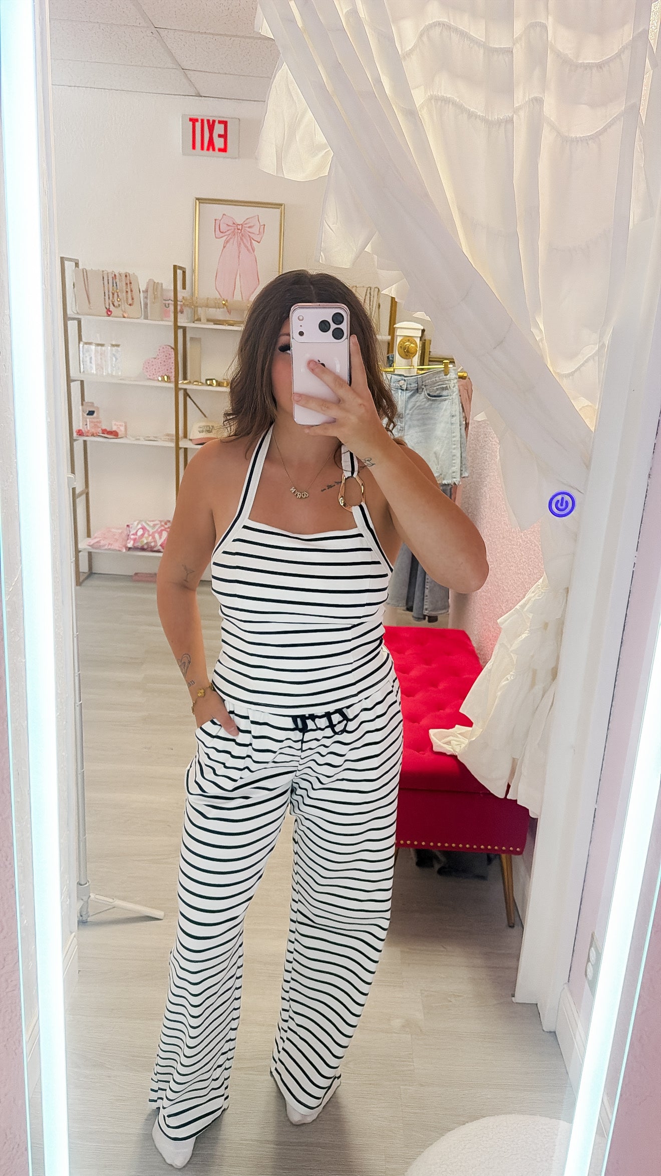 Navy Striped Halter Set