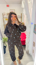 Mallory Polka Dot Sweat Set - Brown/Blue